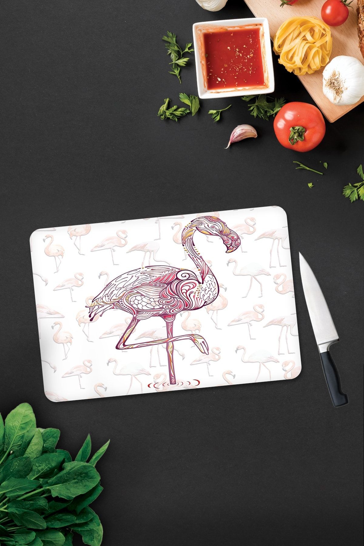 Flamingo Desen | Cam Kesme Tahtası - Cam Kesme Tablası | 30cm X 40cm