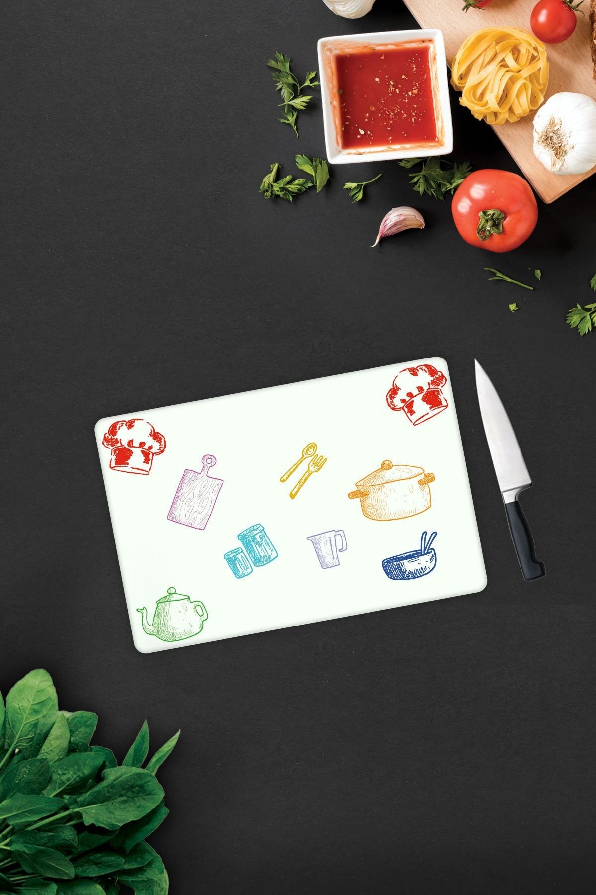 Renkli Tahta | Cam Kesme Tahtası - Cam Kesme Tablası | Beyaz Fon | 20cm X 30cm
