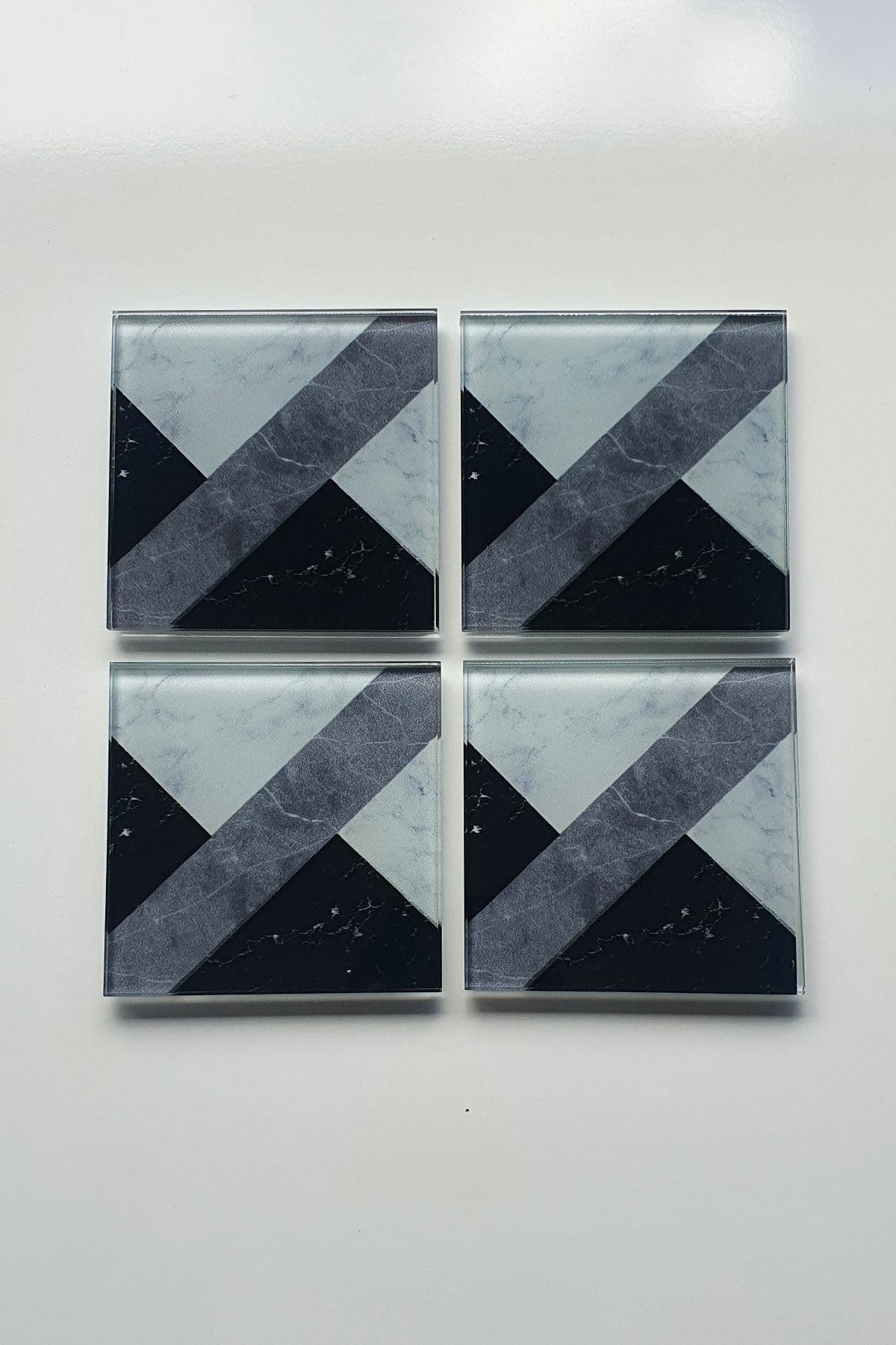 Cam Bardak Altlığı | 4'lü Takım Hibrit Mermer | 10cm X 10cm