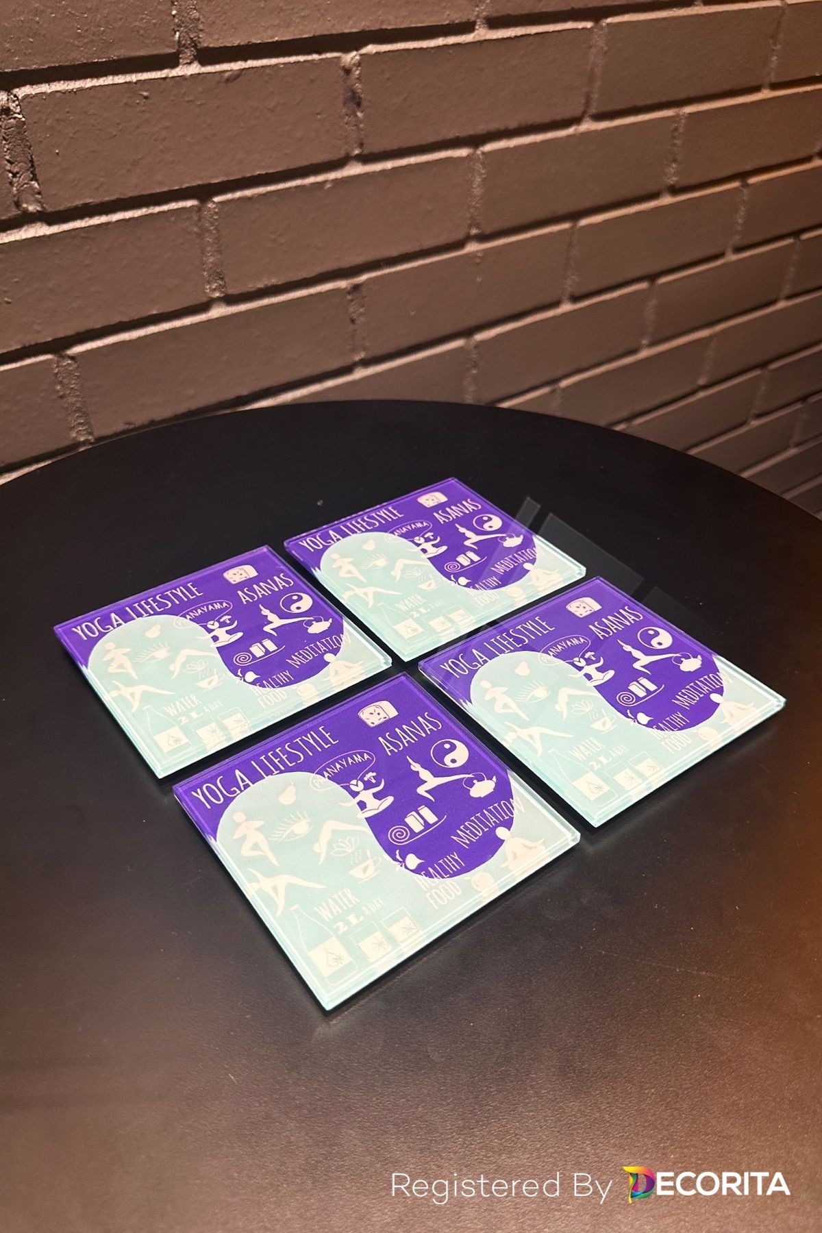 Cam Bardak Altlığı | Yoga Lifestyle | 4'lü Takım | 10cm x 10cm