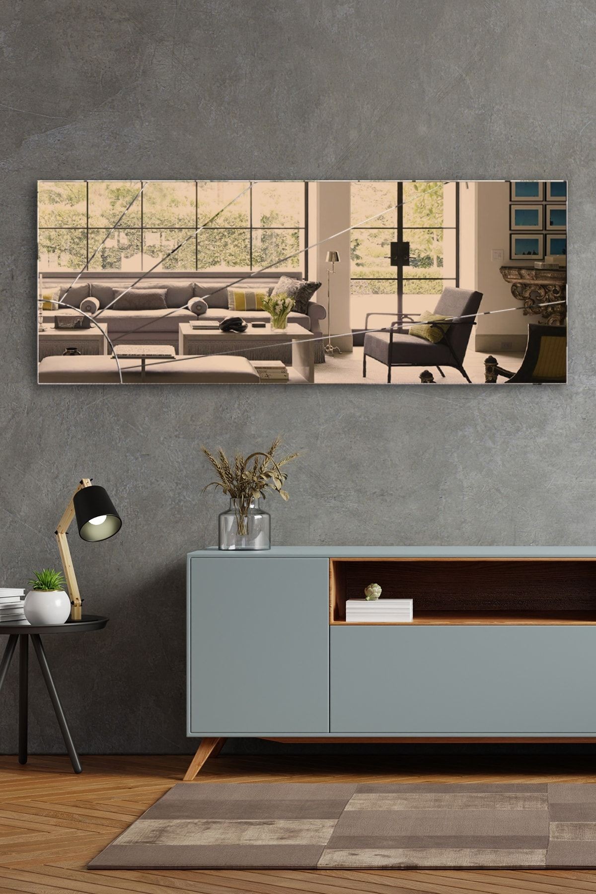 Ayna | Bronz Ayna | Güneş Desen Kanallı | 130cm X 50cm