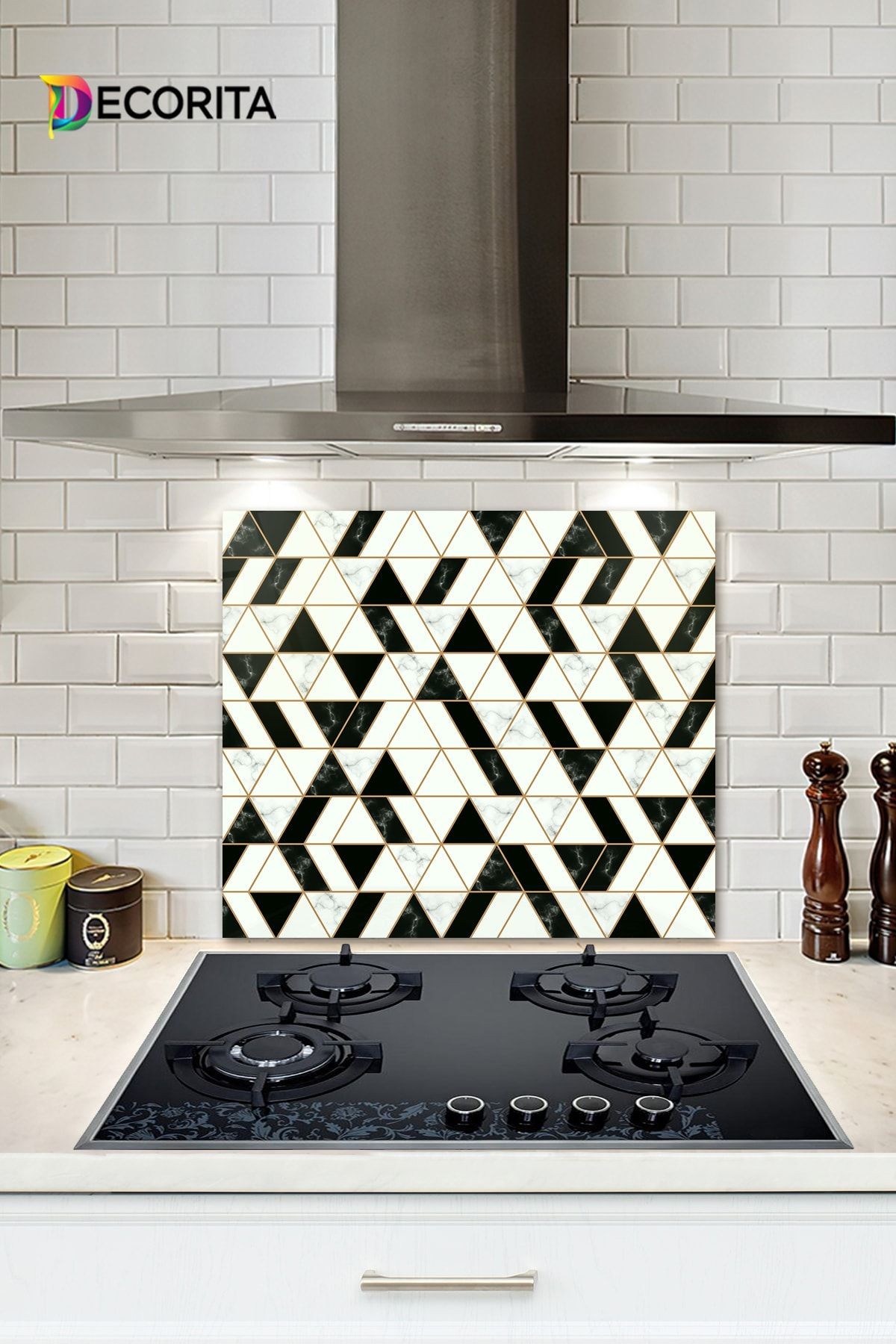 Cam Ocak Arkası Koruyucu | Black Gold | 52cm X 60cm