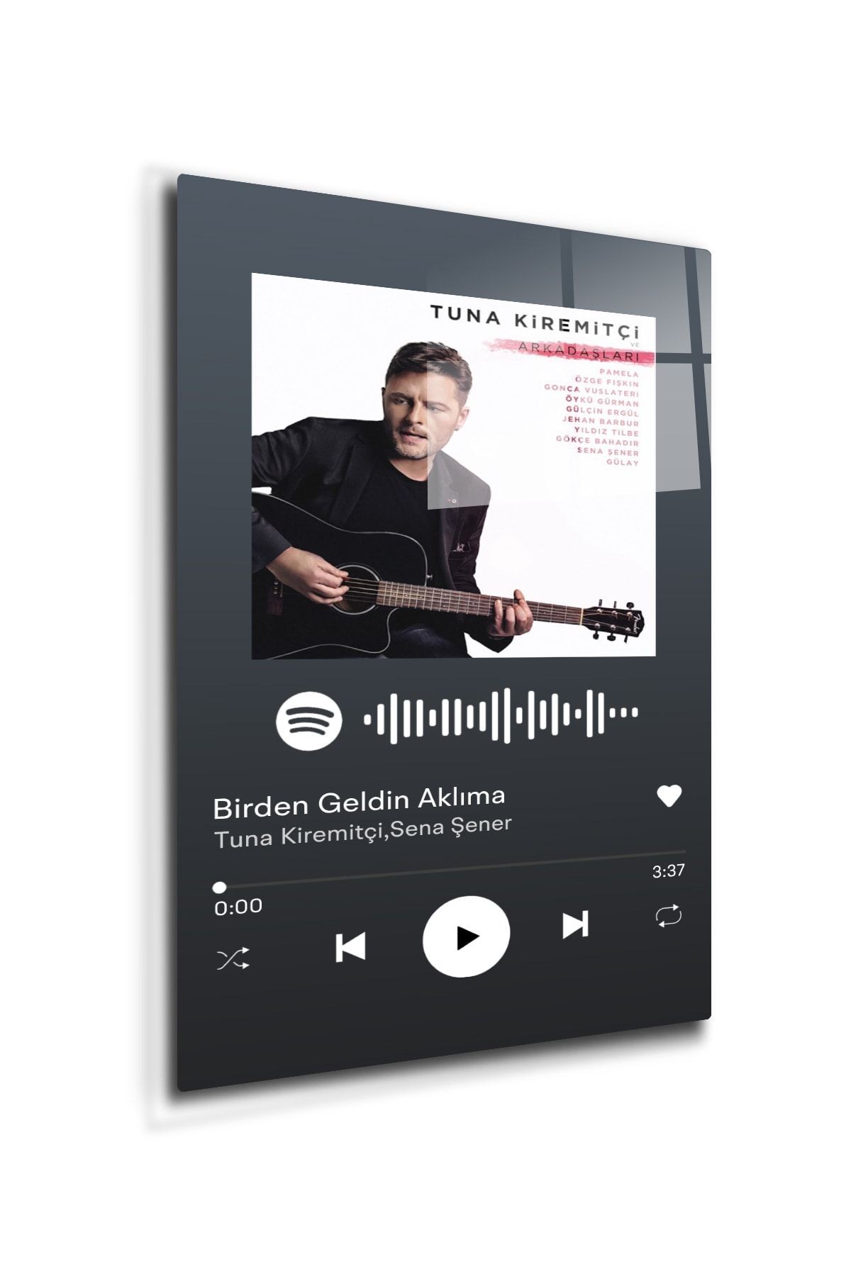 Spotify Barkodlu Cam Tablo | Tuna Kiremitçi, Sena Şener - Birden Geldin Aklıma | 30cm X 40cm