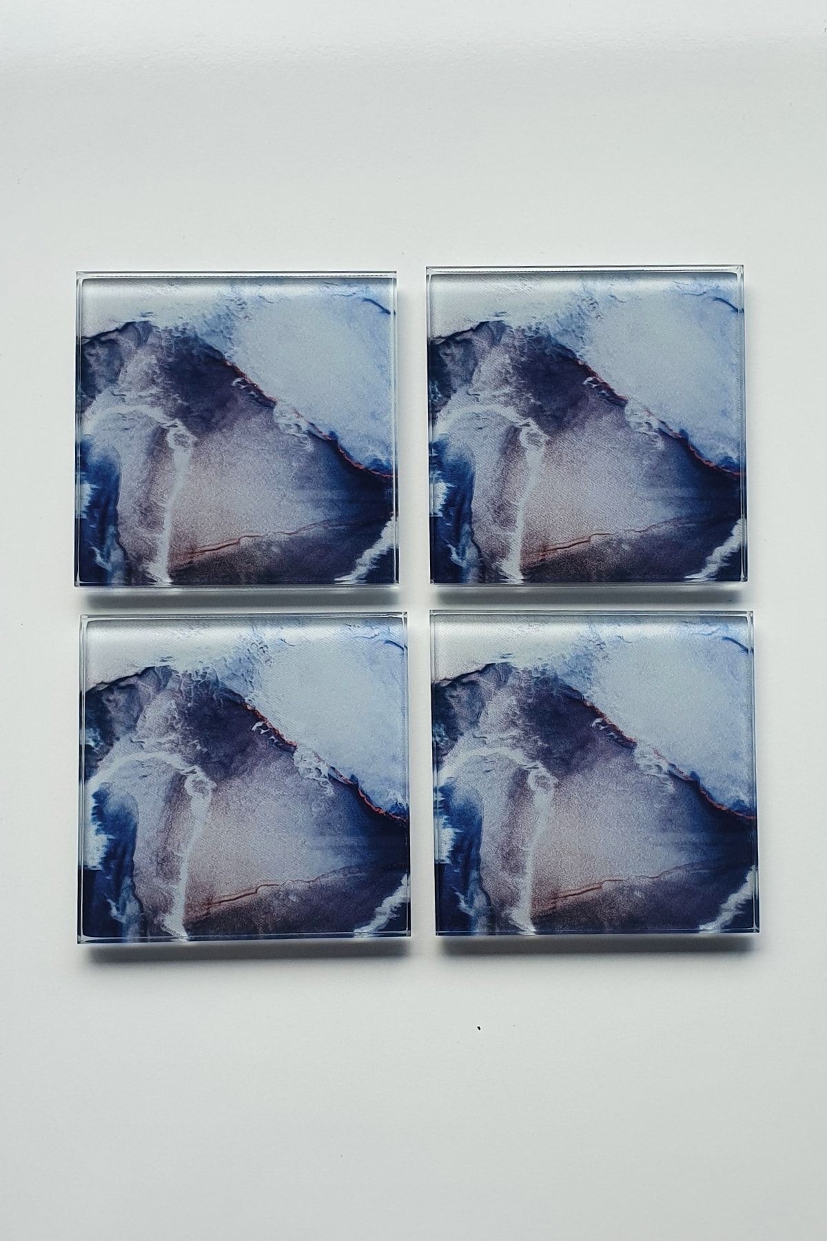 Cam Bardak Altlığı | 4'lü Takım Ocean Desen | 10cm X 10cm