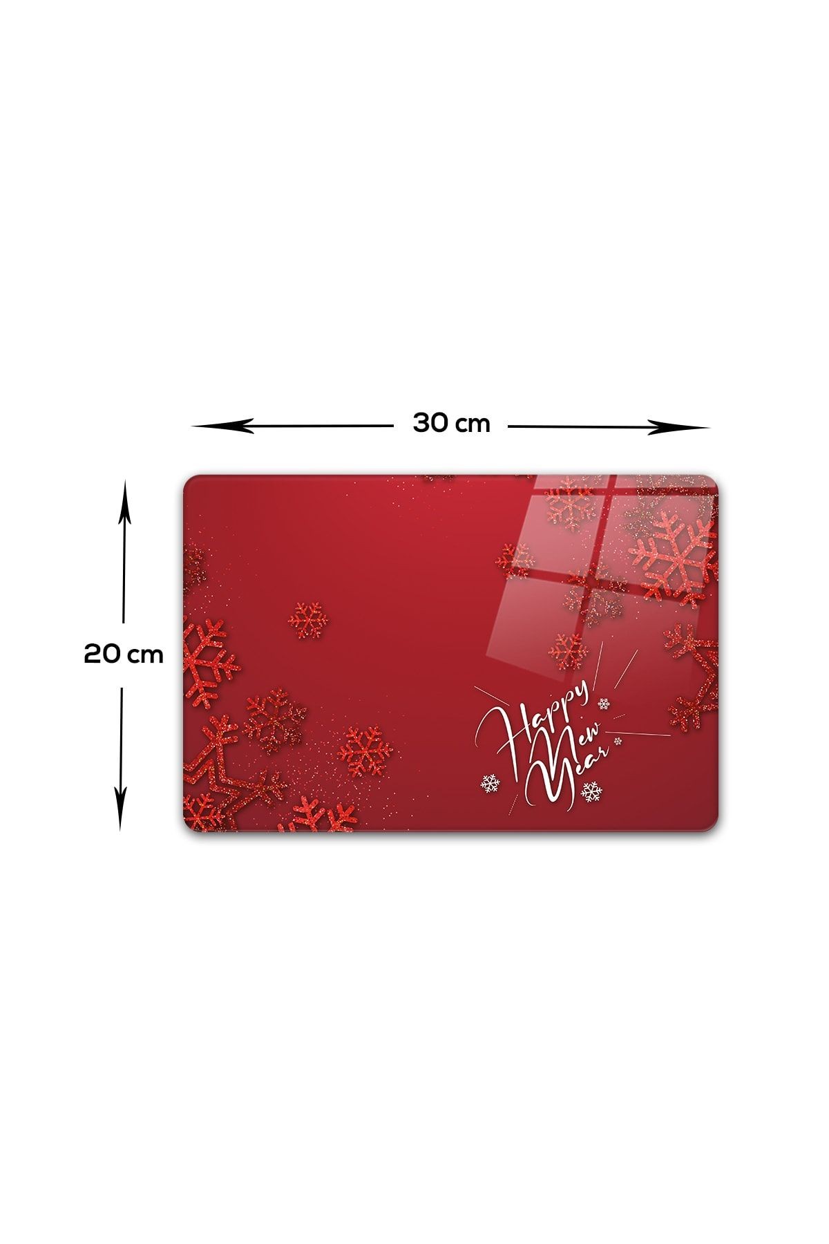 Cam Kesme Tahtası - Cam Kesme Tablası | Happy New Year Kırmızı | 20cm X 30cm
