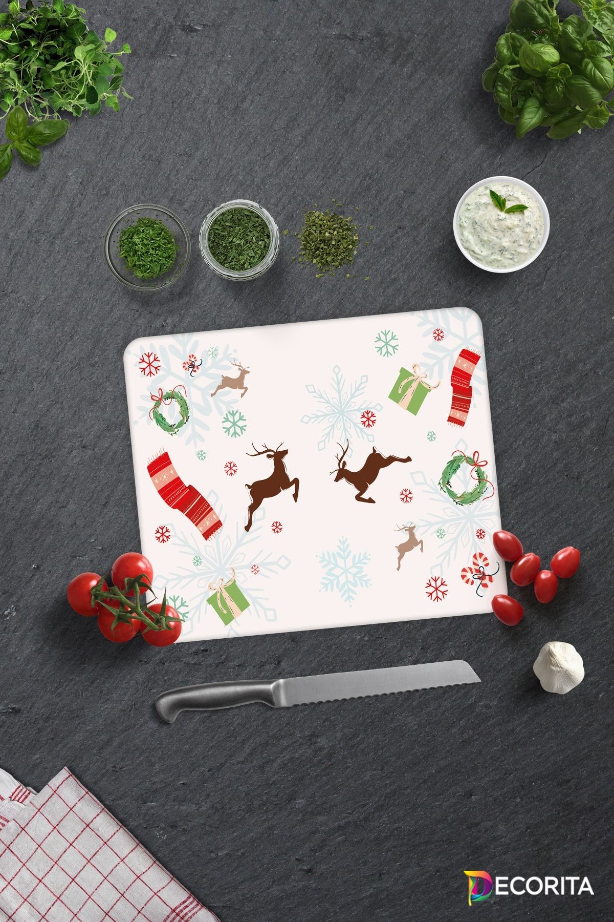 Yılbaşı Temalı | Cam Kesme Tahtası - Cam Kesme Tablası | 29cm X 34cm
