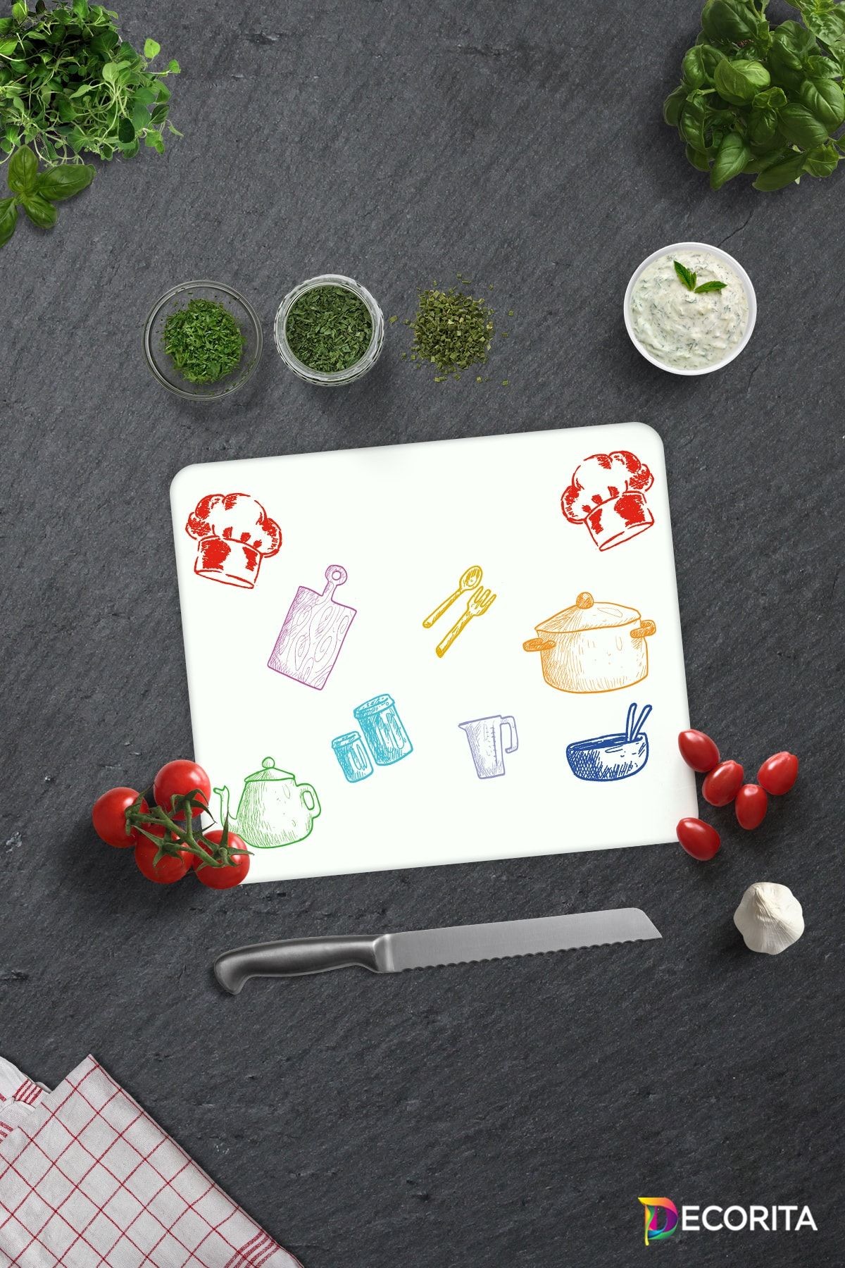 Renkli Tahta | Cam Kesme Tahtası - Cam Kesme Tablası | Beyaz Fon | 29cm X 34cm