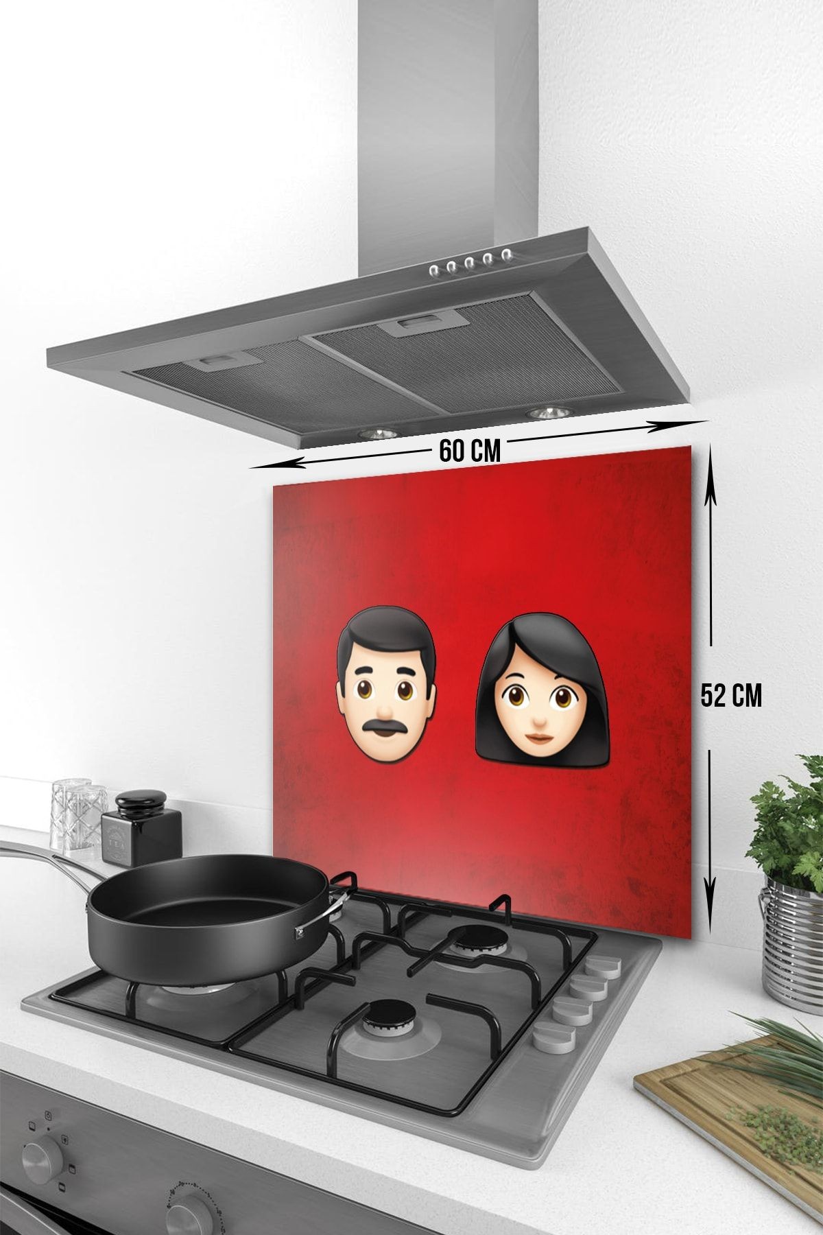 Emoji Ailesi | Kadın & Erkek | Cam Ocak Arkası Koruyucu | 52 Cm X 60 Cm