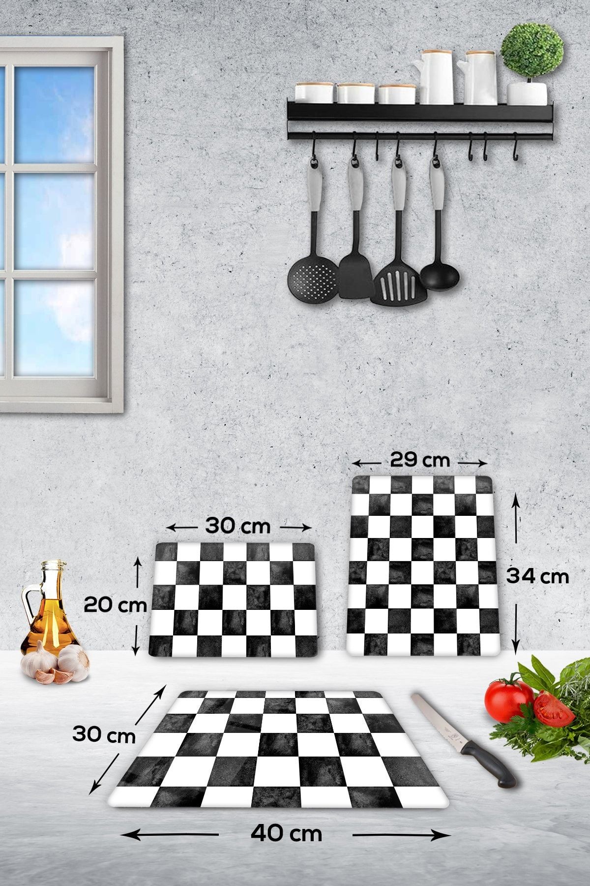 3'lü Takım Damalı Desen | Cam Kesme Tahtası - Cam Kesme Tablası