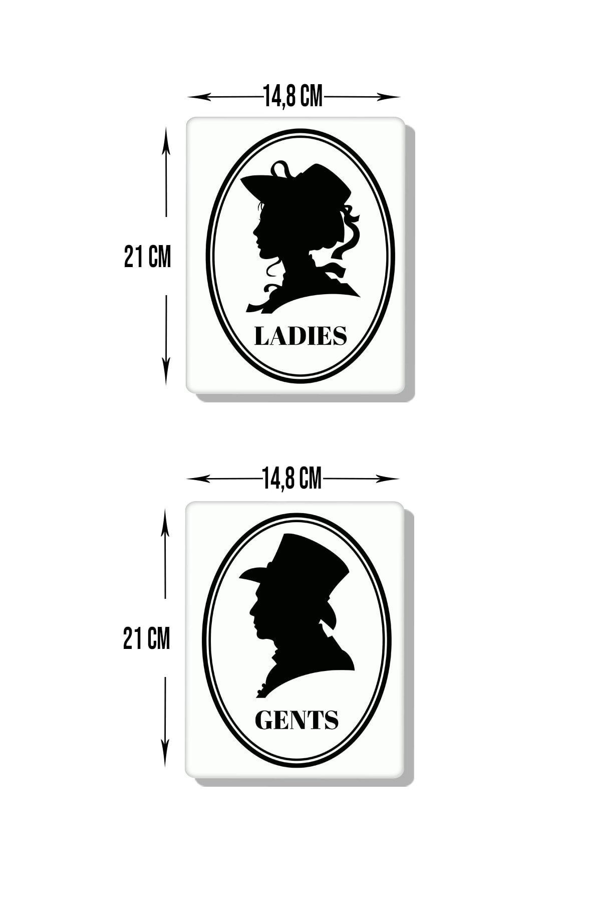 2'li Set Beyaz Retro Ladies - Gents | Cam Wc Yönlendirme Levhası | 14,8cm X 21cm
