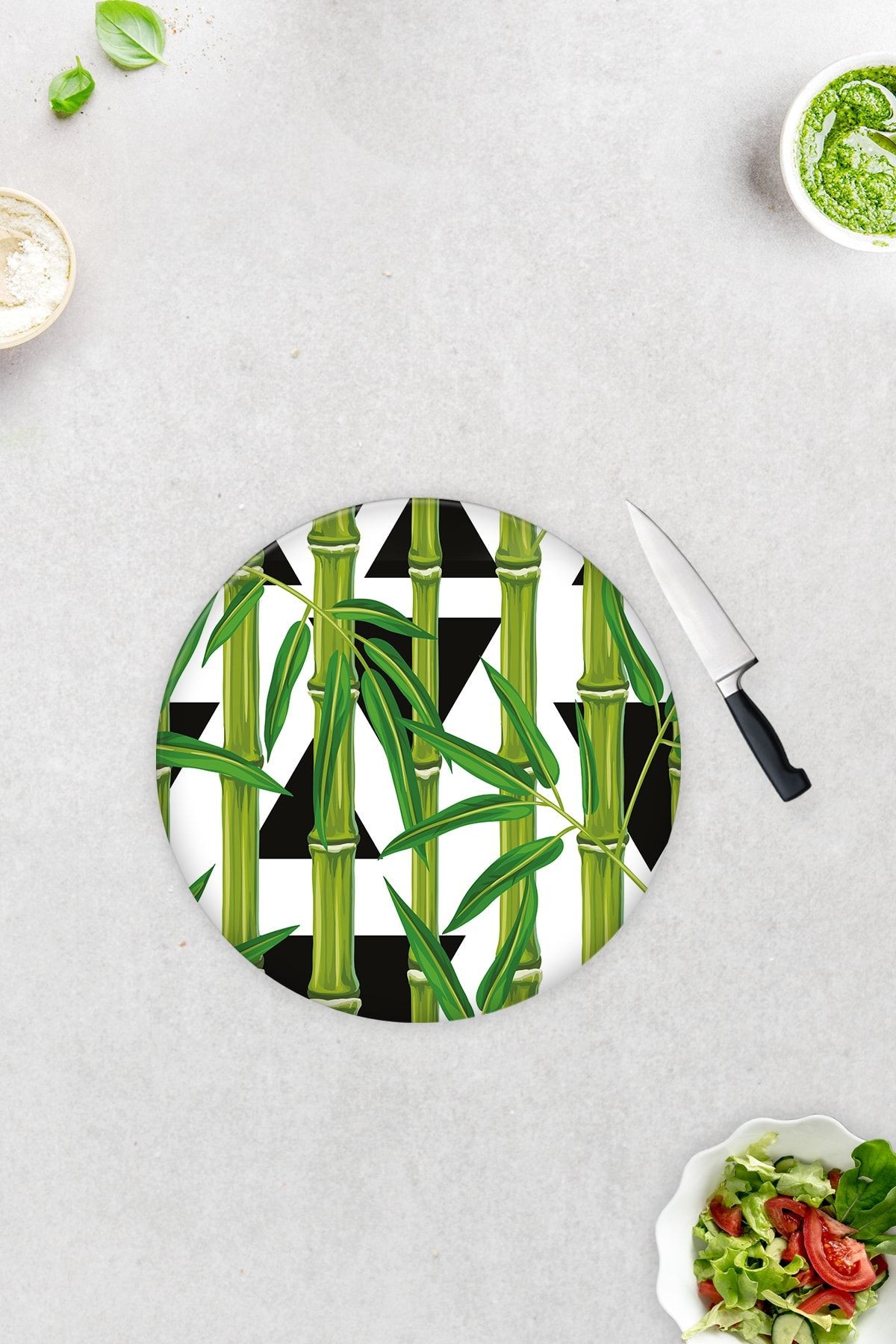 Bamboo Desen | Cam Kesme Tahtası - Cam Kesme Tablası | Çap32 Cm