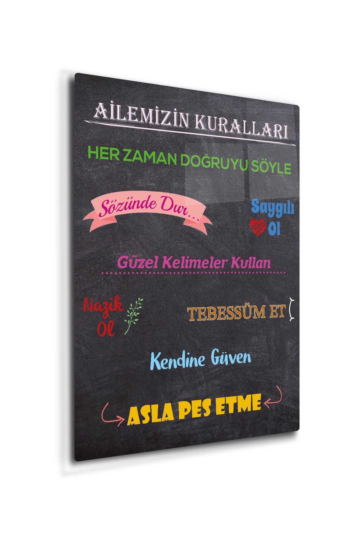Aile Kuralları | Cam Tablo | Kara Tahta Fon | 30cm X 40cm