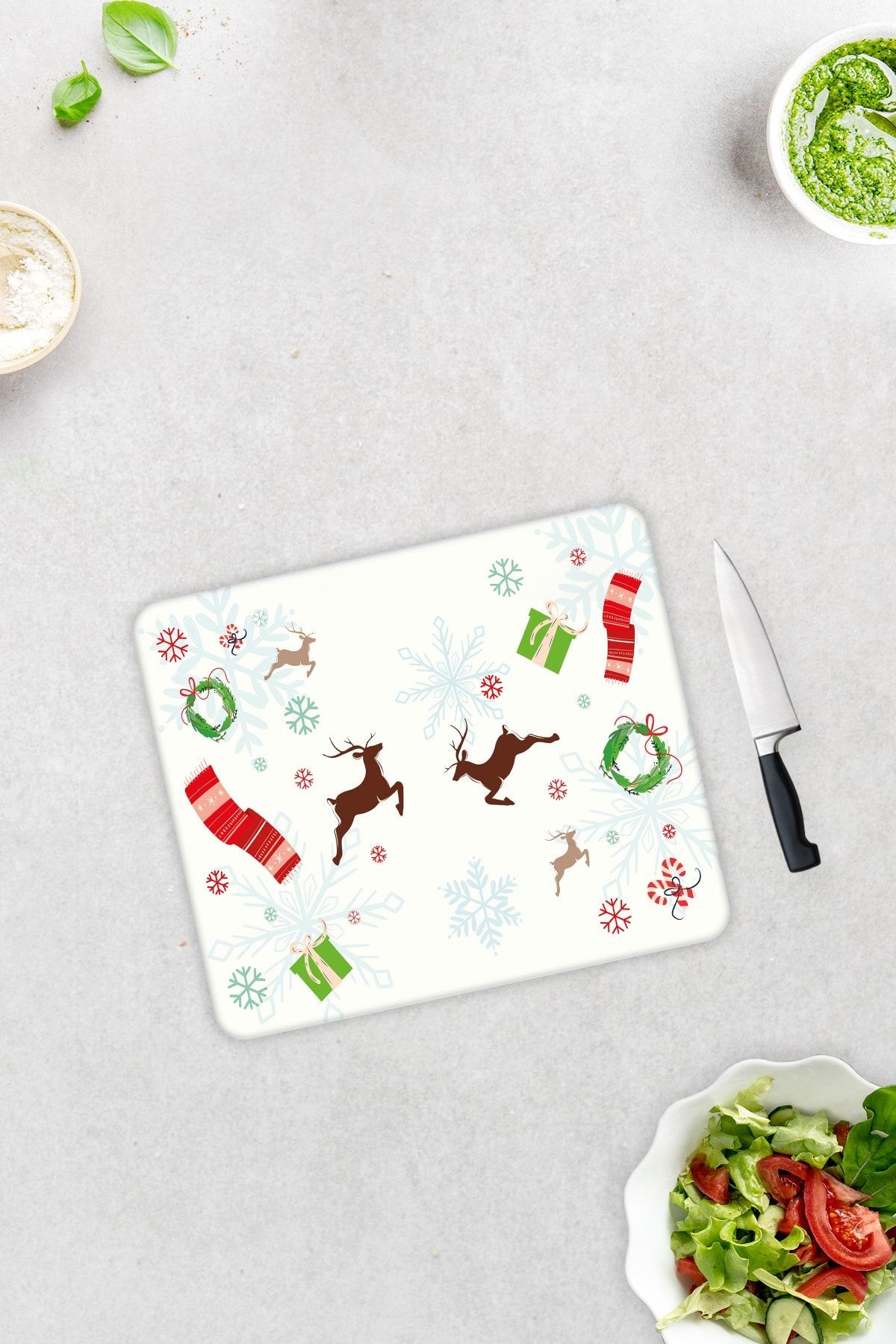 Yılbaşı Temalı | Cam Kesme Tahtası - Cam Kesme Tablası | 29cm X 34cm