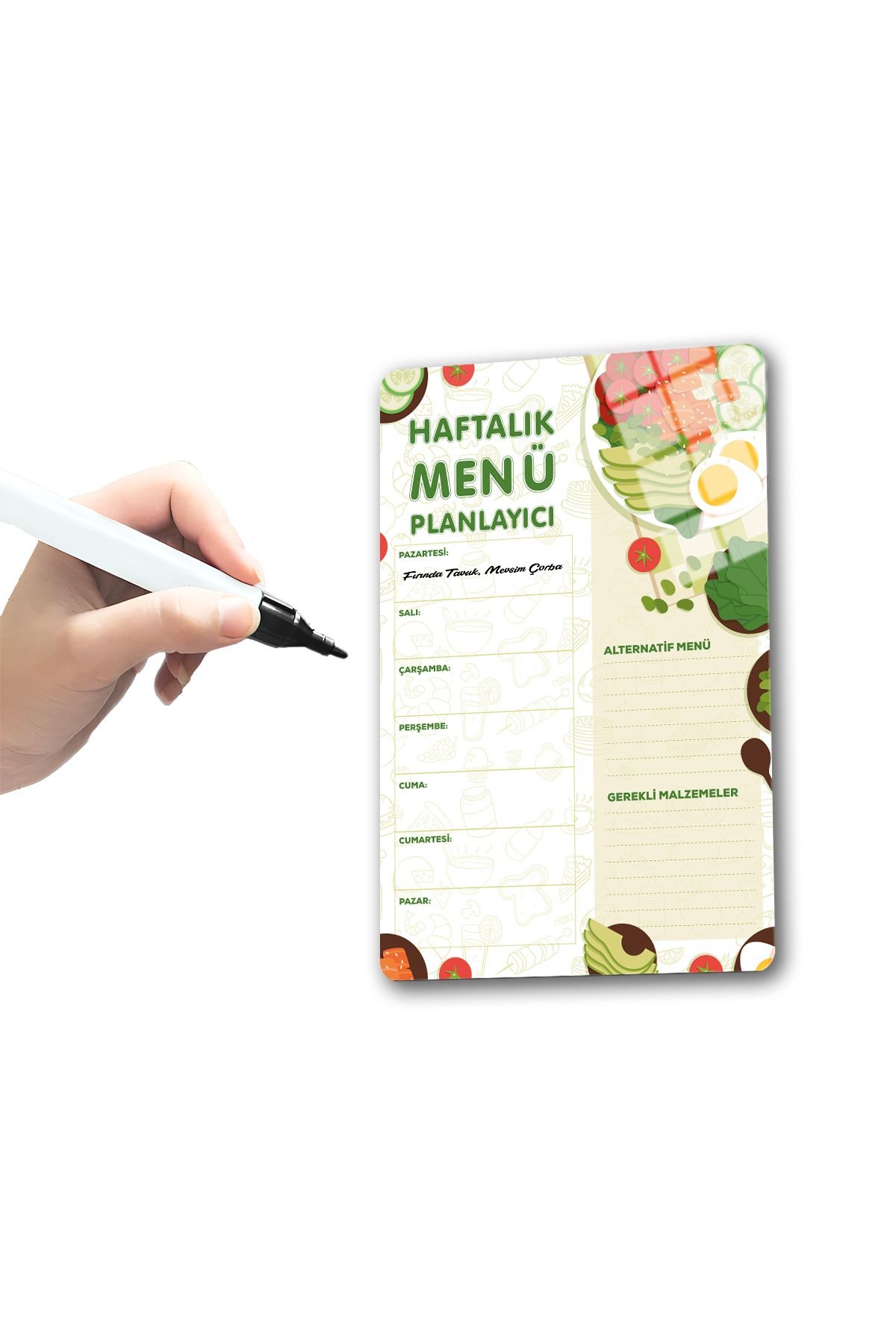 Cam Magnet | Buzdolabı Manyetik Planlayıcı | Haftalık Menü Planlayıcı - Dikey | 20cm x 30cm