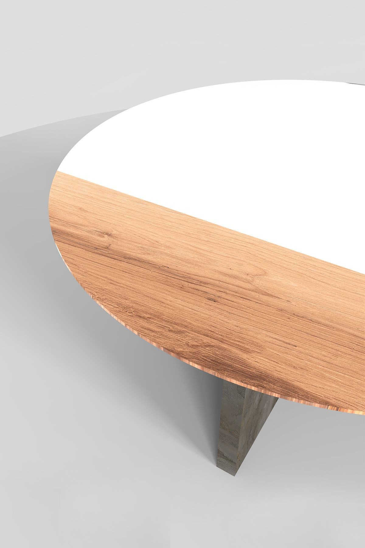Cam Orta Sehpa | Modern Sehpa | Atlas - Taş Desen Kaplama | Kenarı Ahşap Desenli | Çap90cm