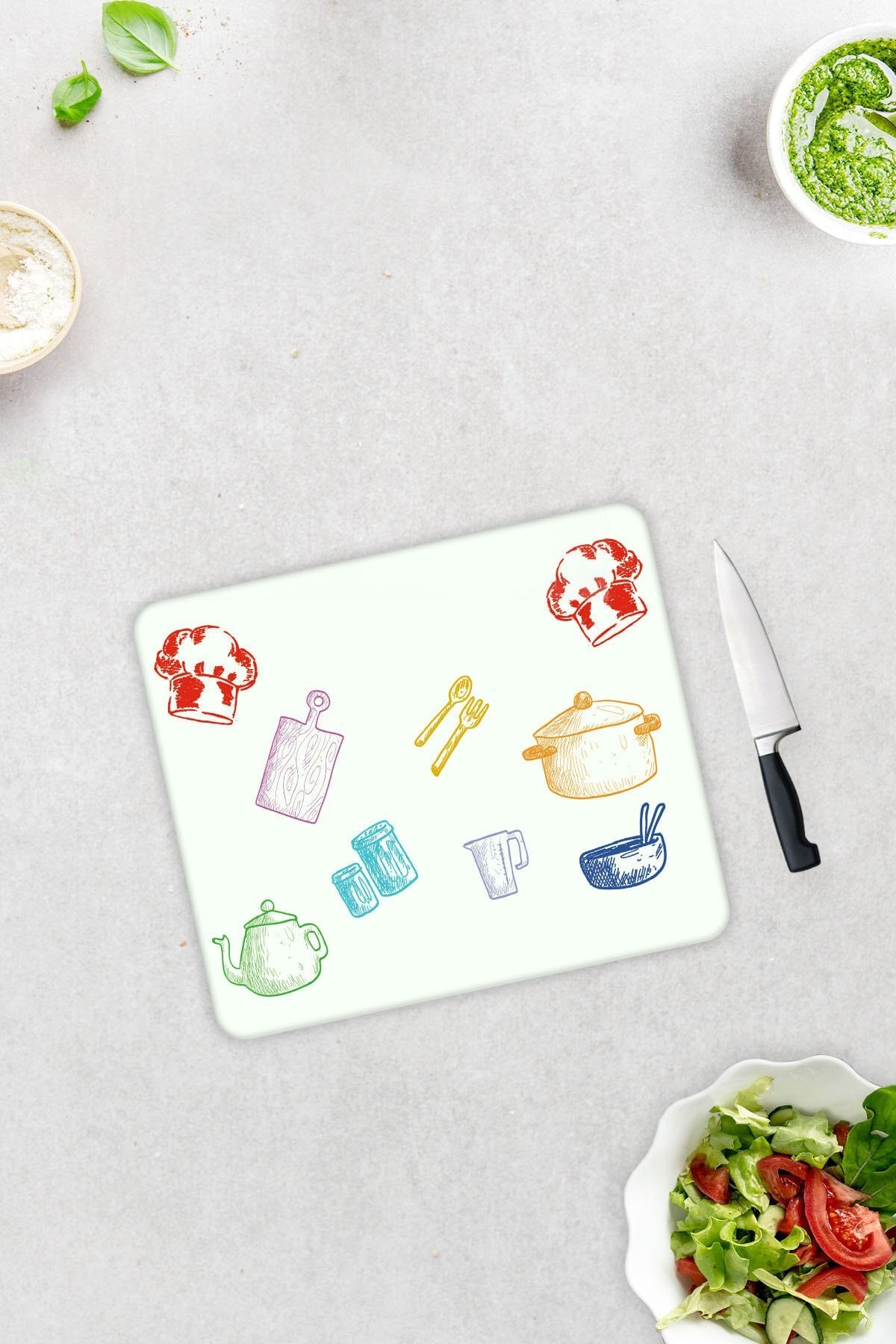 Renkli Tahta | Cam Kesme Tahtası - Cam Kesme Tablası | Beyaz Fon | 29cm X 34cm