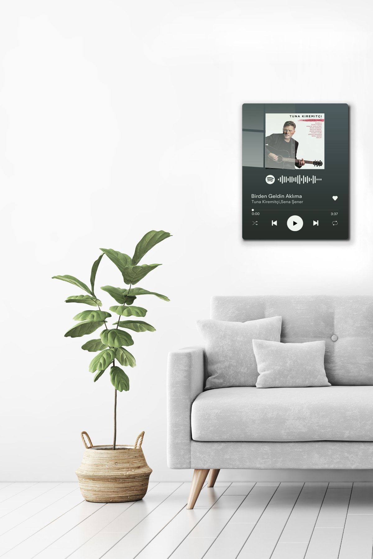 Spotify Barkodlu Cam Tablo | Tuna Kiremitçi, Sena Şener - Birden Geldin Aklıma | 30cm X 40cm