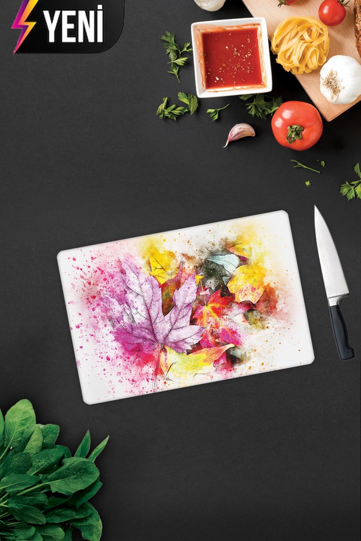 Renkli Sonbahar | Cam Kesme Tahtası - Cam Kesme Tablası | 20cm x 30cm