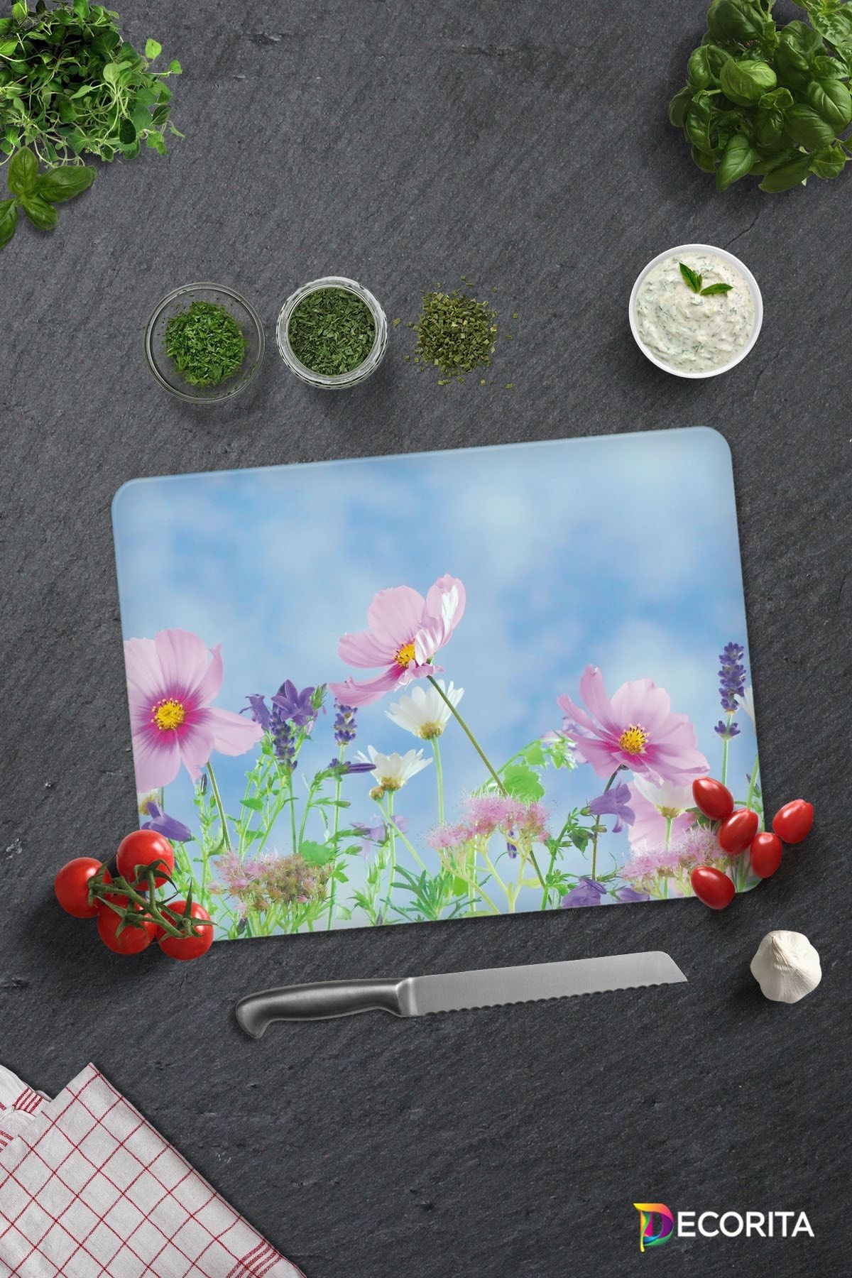 Cam Kesme Tahtası - Cam Kesme Tablası | Menekşe Desenli | 30cm X 40cm