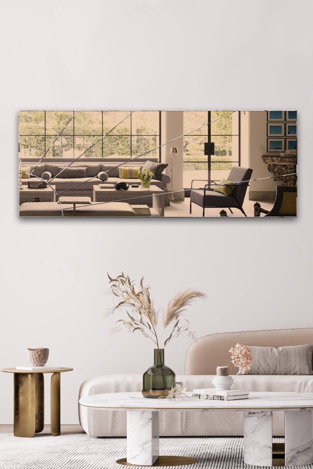 Ayna | Bronz Ayna | Güneş Desen Kanallı | 130cm X 50cm