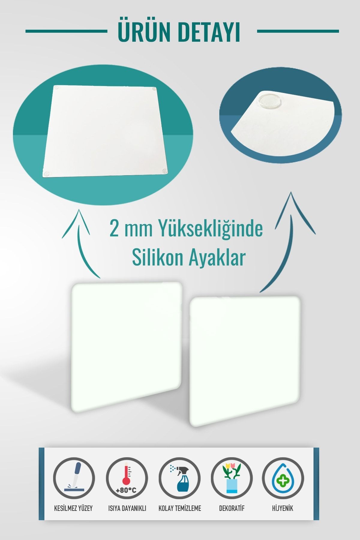 2'li Takım | Cam Tabak - Kahvaltı Tabağı - Pasta Tabağı | Düz Renk - Beyaz | 29cm X 34cm