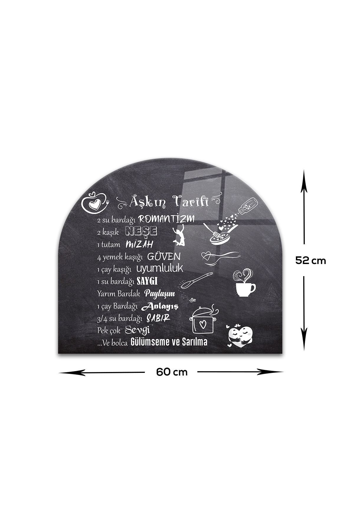 Cam Ocak Arkası Koruyucu | Oval Şekilli | Aşkın Tarifi | 52cm X 60cm