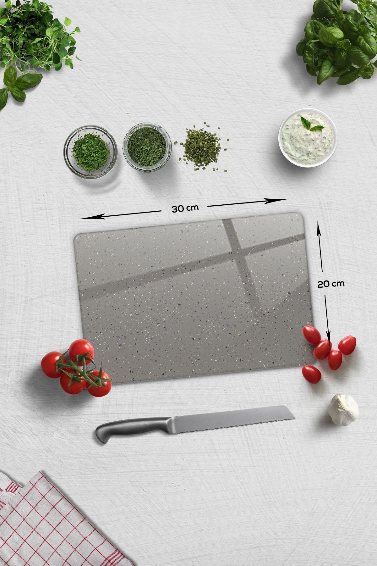 Cam Kesme Tahtası - Cam Kesme Tablası | Seramik Desen - Koyu Fon | 20cm x 30cm