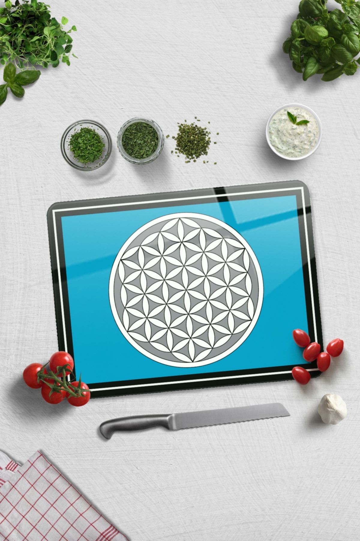 Cam Kesme Tahtası   Yaşam Çiçeği  30cm x 40cm