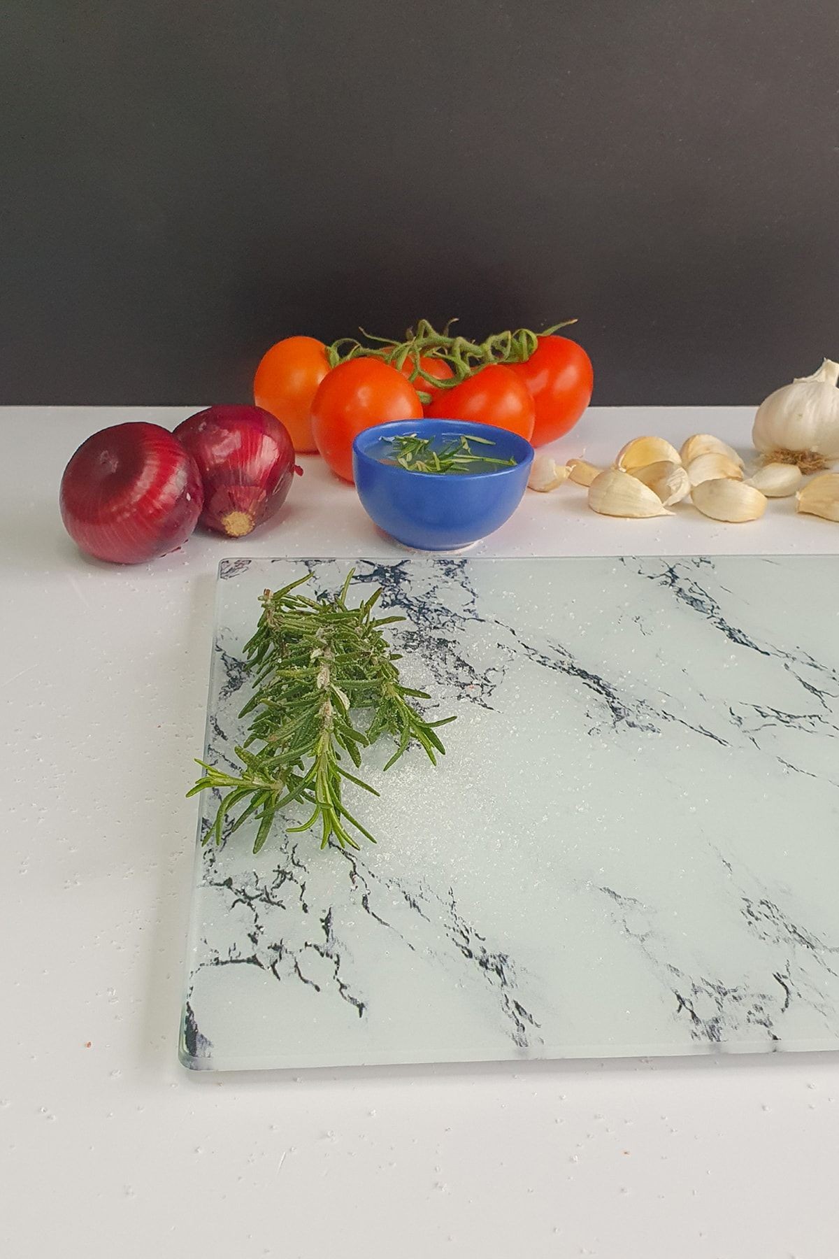 Cam Kesme Tahtası Cam Kesim Tablası Beyaz Mermer Görünümlü 30cm x 40cm