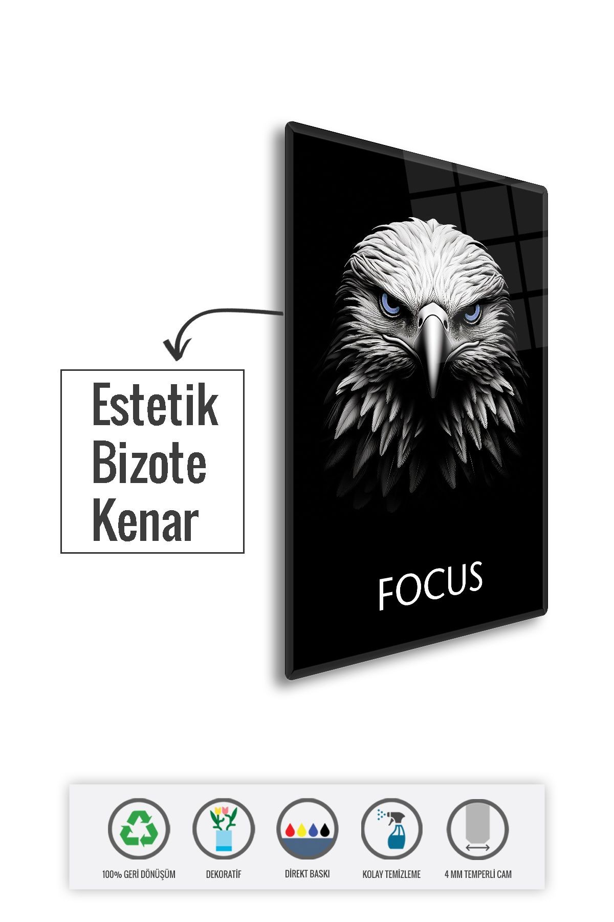 Cam Tablo | Motivasyon Serisi | Kartal - Odaklanma | 40cm x 60cm