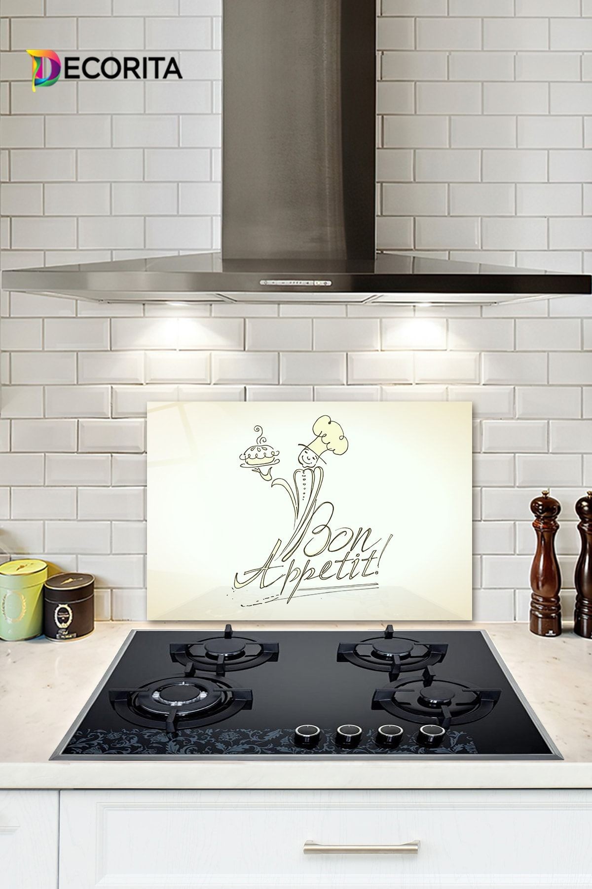Cam Ocak Arkası Koruyucu | Bon Appetit - Şef | 40cm X 60cm