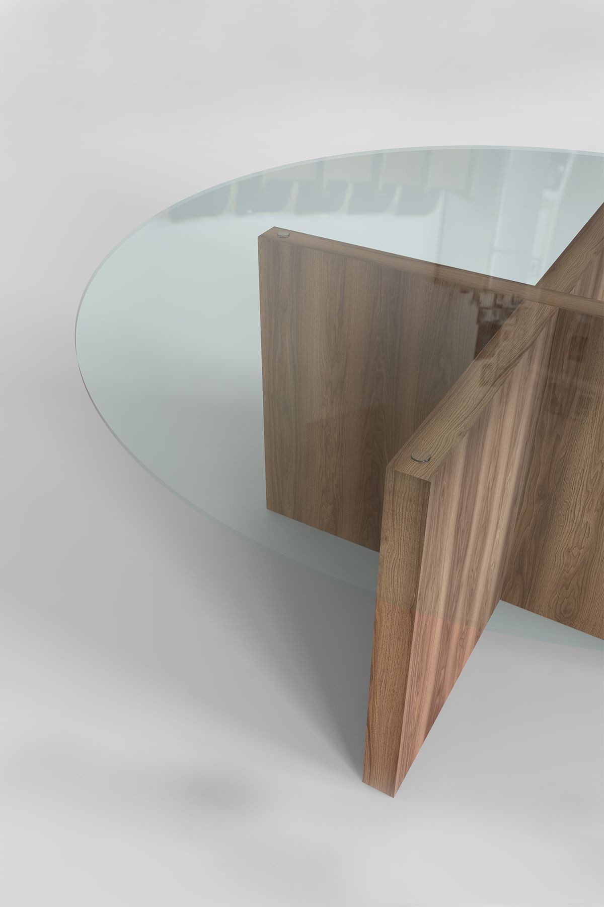 Cam Orta Sehpa | Yuvarlak Modern Sehpa | Atlas - Hazar Desen Kaplama | Saydam | Çap90cm