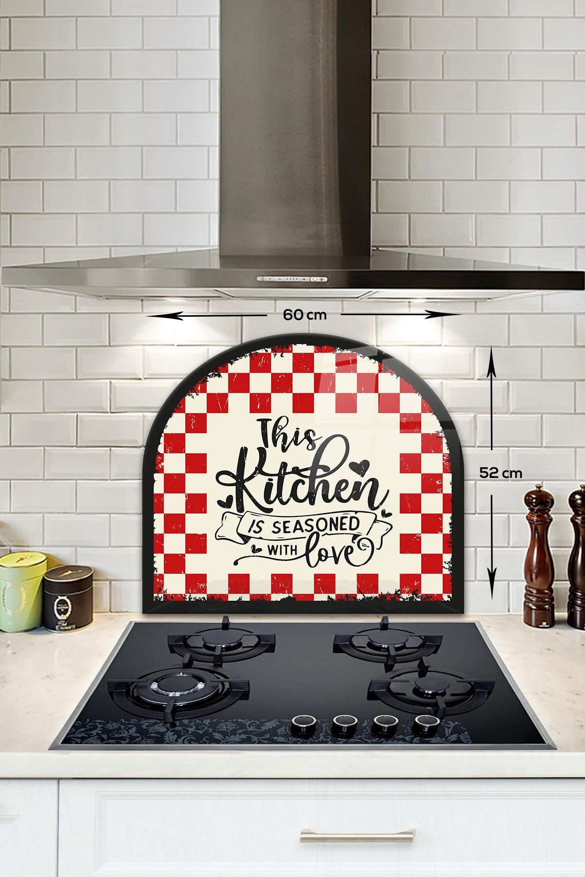 Cam Ocak Arkası Koruyucu | Oval Şekilli | Kitchen  Love | 52cm x 60cm