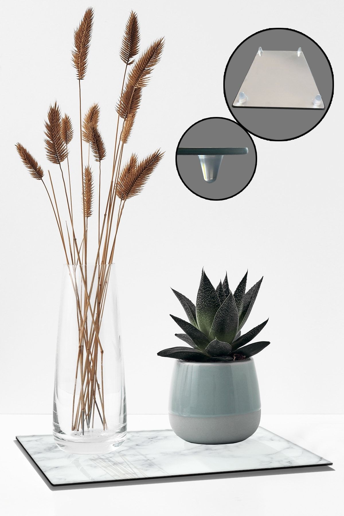 Cam Saksı Altlığı Klasik Mermer Görünümlü 29 cm X 34 cm