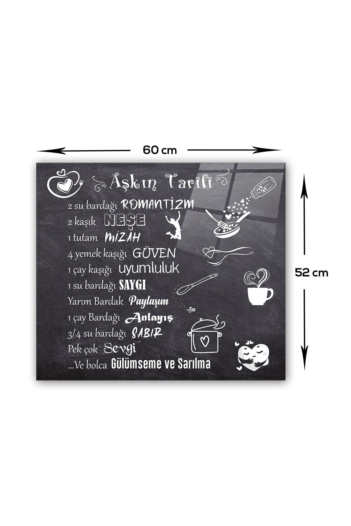 Cam Ocak Arkası Koruyucu | Aşkın Tarifi | 52cm X 60cm