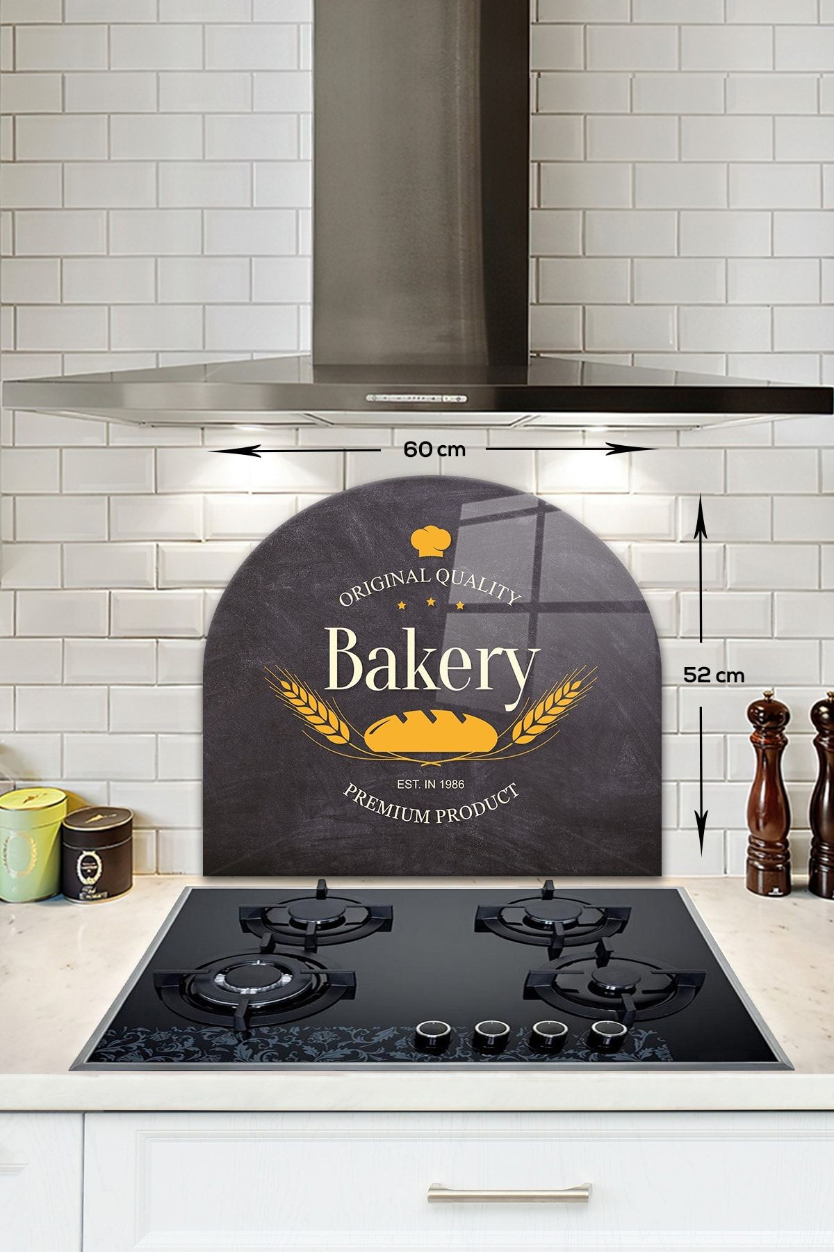 Cam Ocak Arkası Koruyucu | Oval Şekilli | Bakery Premium | 52cm X 60cm