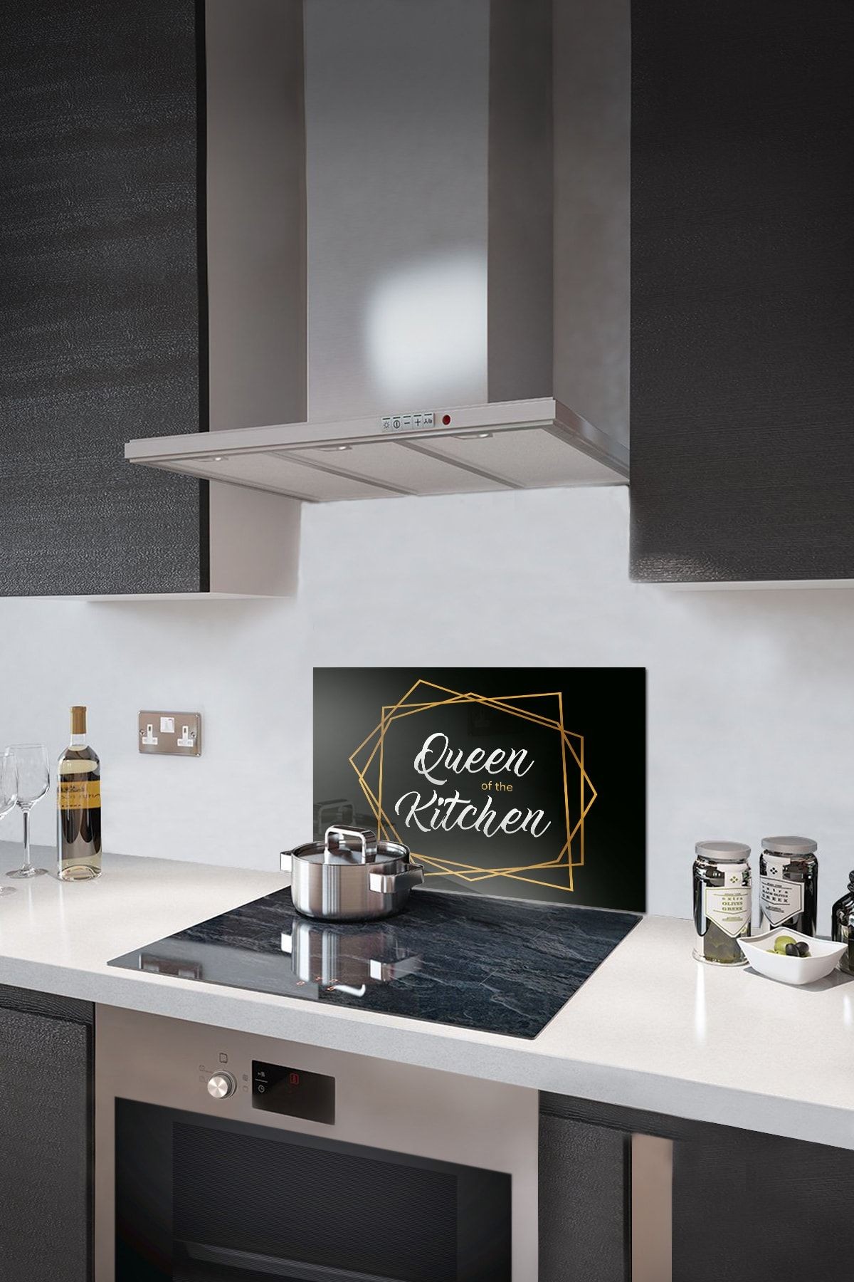 Cam Ocak Arkası Koruyucu | Queen Of The Kitchen - Siyah | 40cm X 60cm