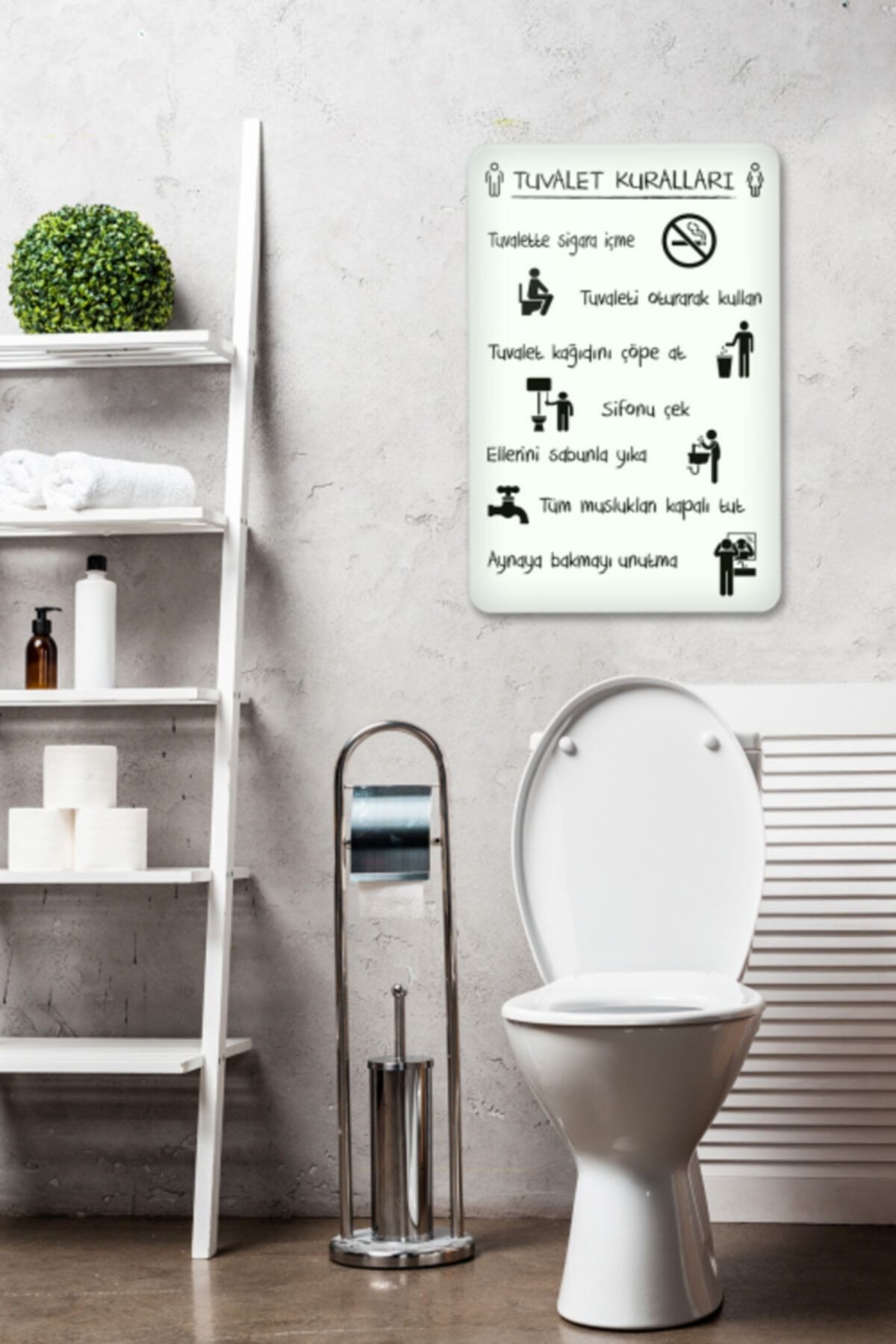 Tuvalet Kuralları | Banyo Aksesuarı | Beyaz Fon | 40cm X 60cm
