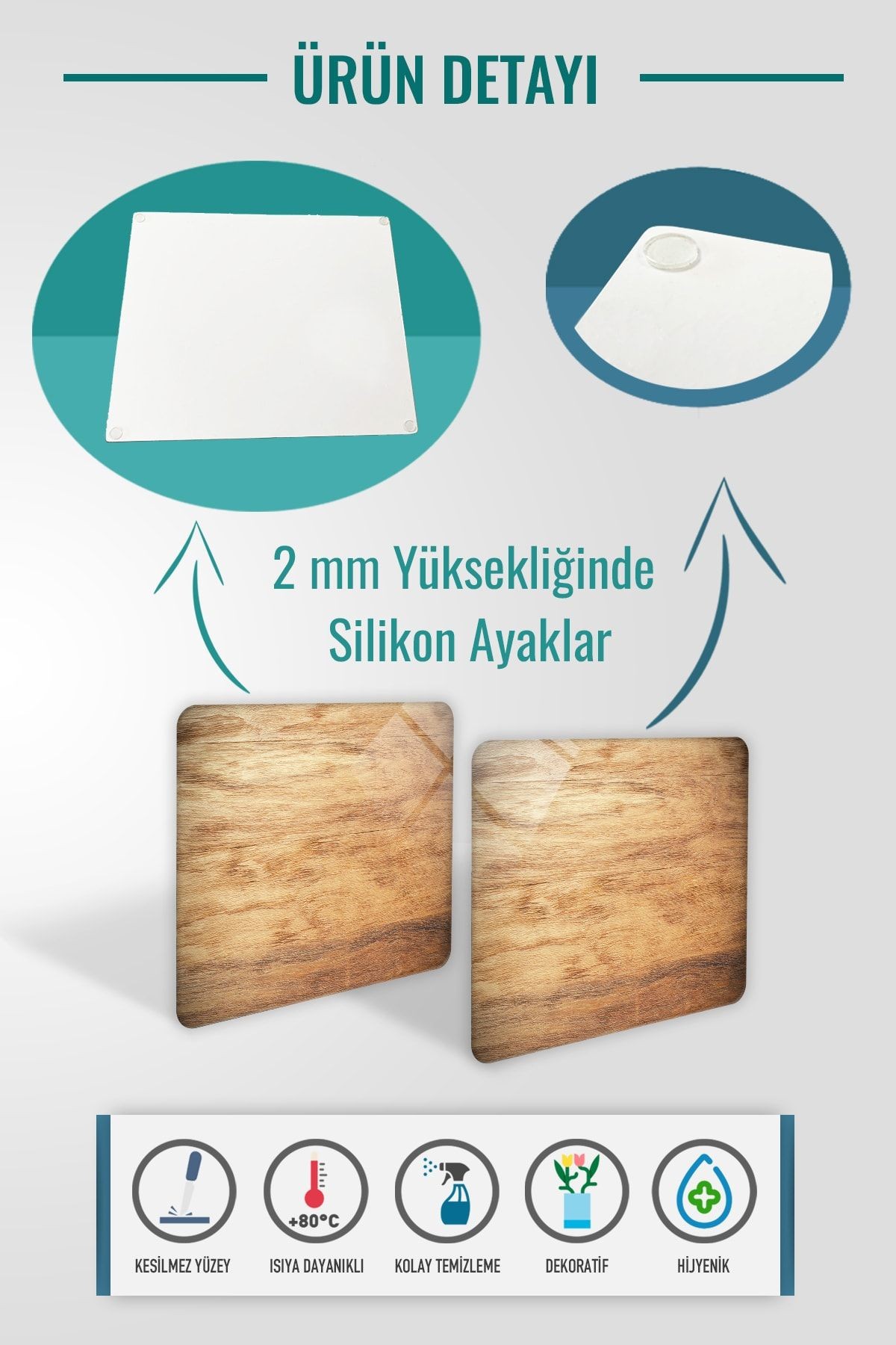 2'li Takım | Cam Tabak - Kahvaltı Tabağı - Pasta Tabağı | Ahşap Görünümlü | 29cm X 34cm