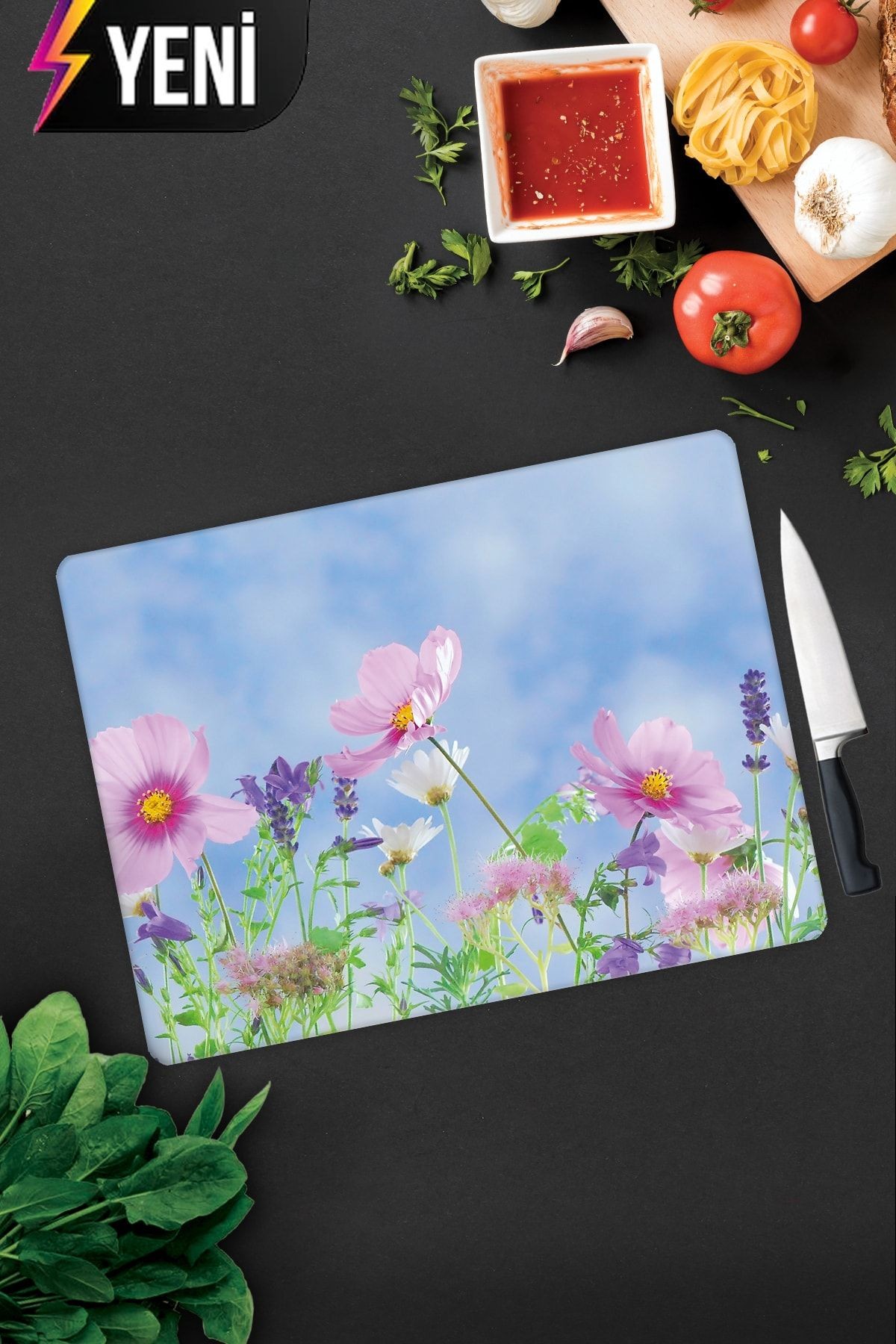 Cam Kesme Tahtası - Cam Kesme Tablası | Menekşe Desenli | 30cm X 40cm