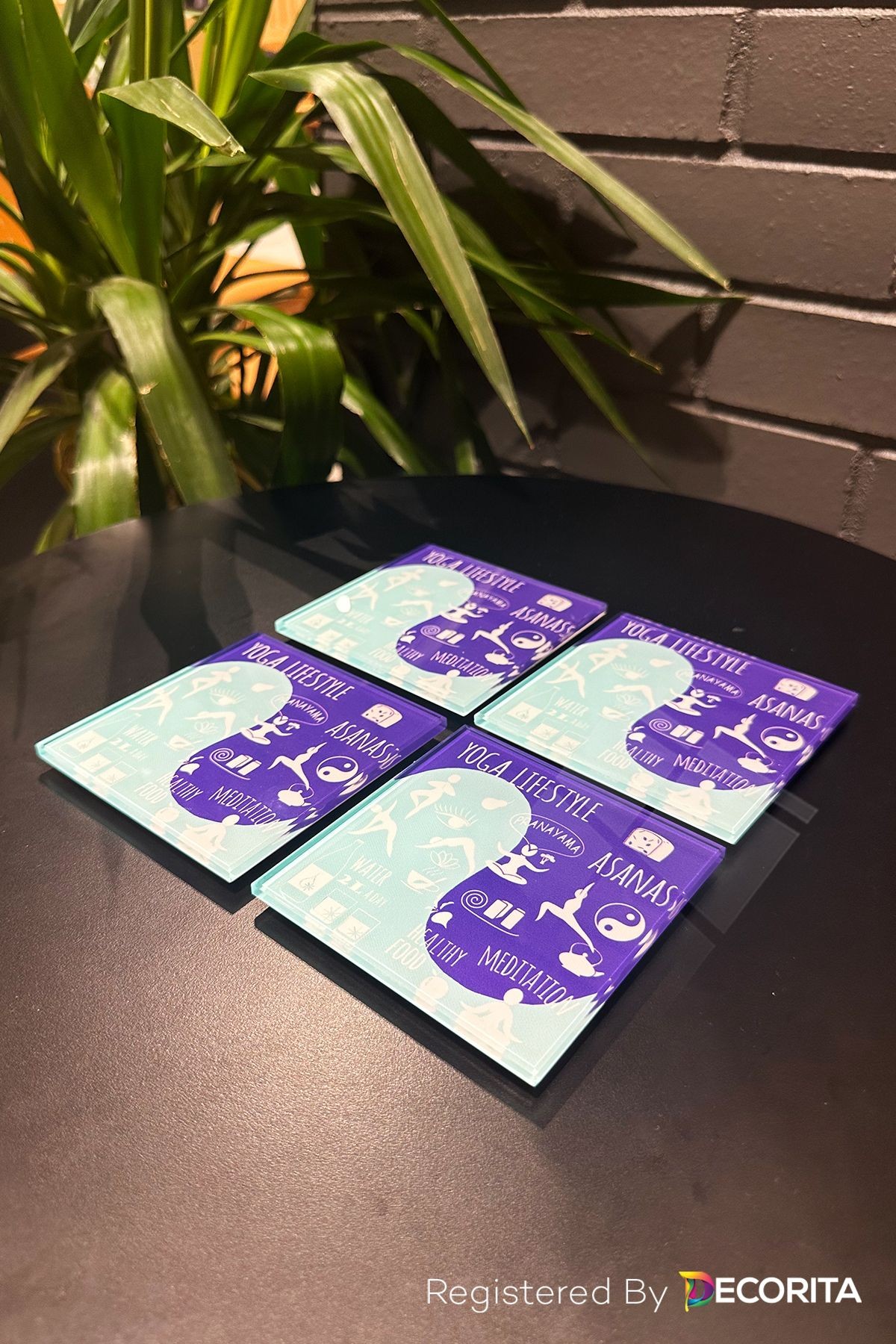 Cam Bardak Altlığı | Yoga Lifestyle | 4'lü Takım | 10cm x 10cm