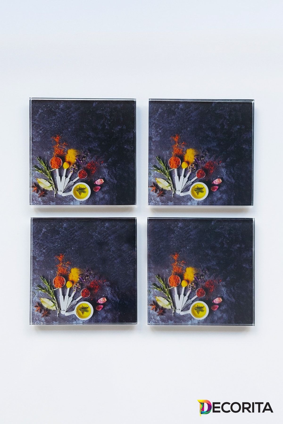Cam Bardak Altlığı | 4'lü Takım Baharat Çeşnisi | 10cm X 10cm