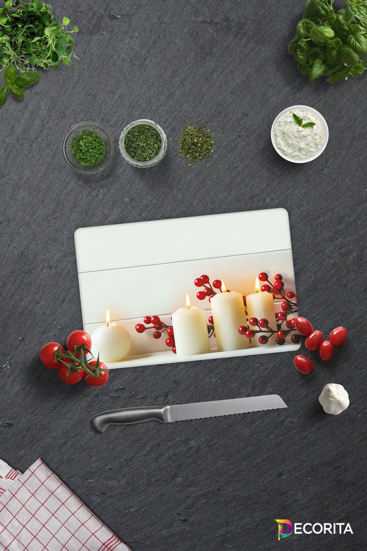 Beyaz Mum Desen | Cam Kesme Tahtası - Cam Kesme Tablası | 20cm X 30cm