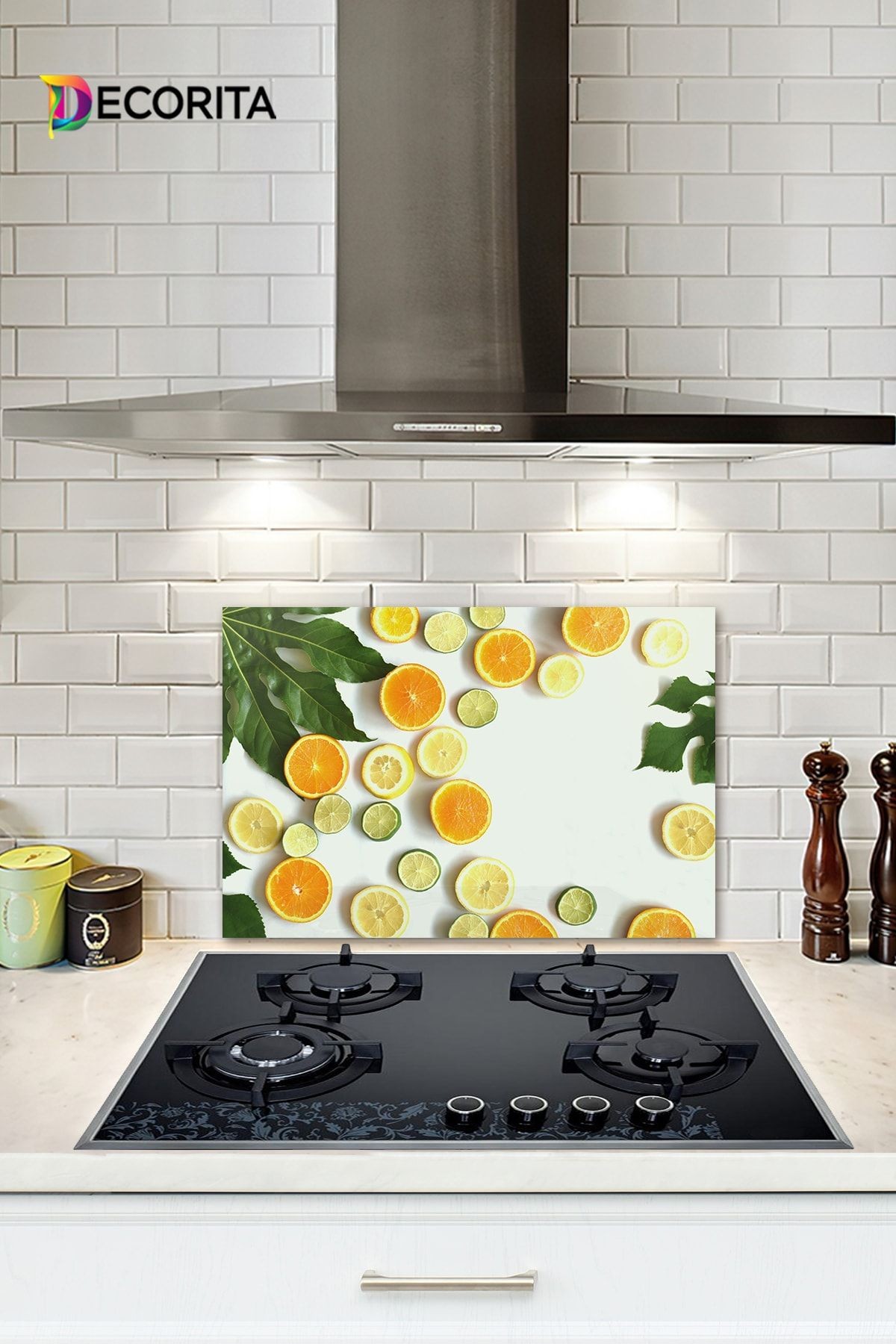 Cam Ocak Arkası Koruyucu | Limon Desenli | 40cm X 60cm