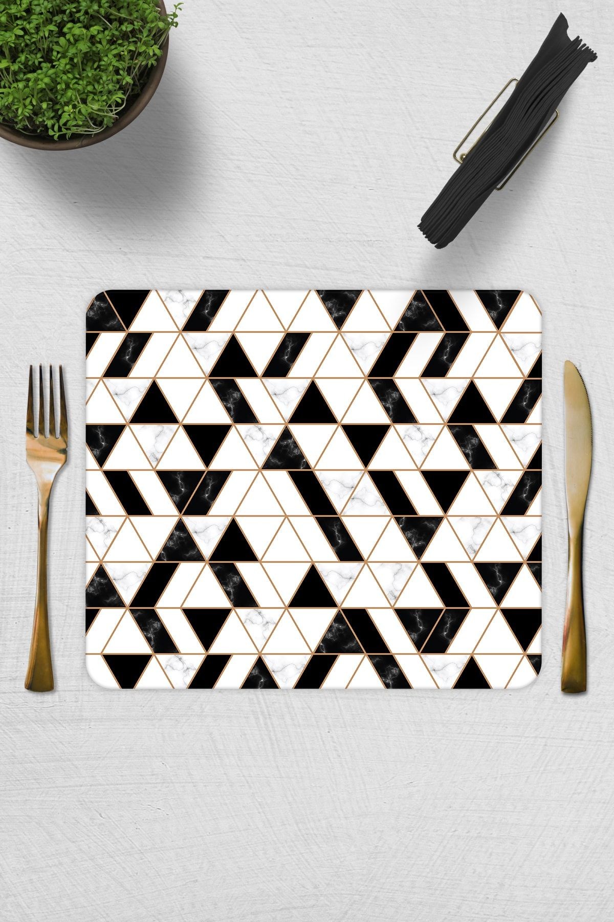 2'li Takım | Cam Tabak - Kahvaltı Tabağı - Pasta Tabağı | Black Gold | 29cm X 34cm