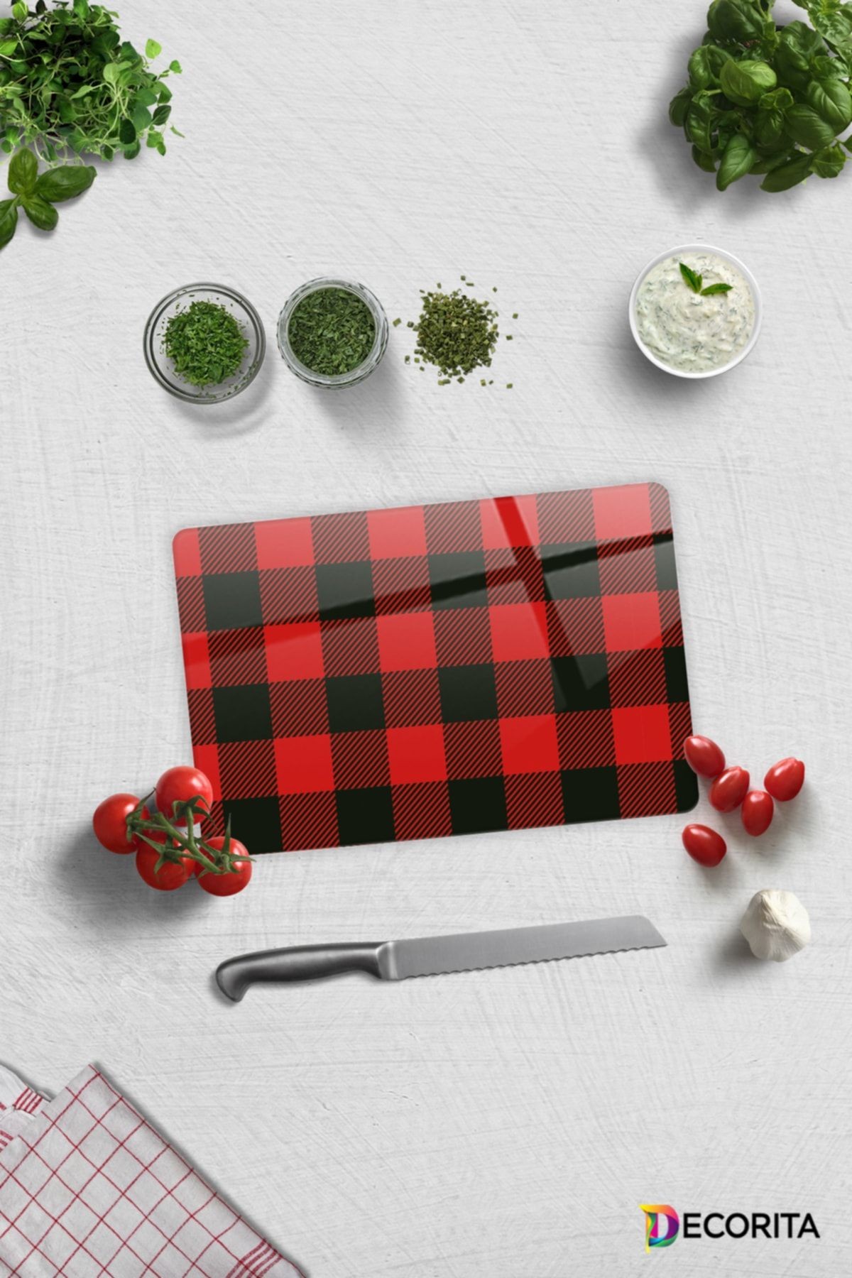 Cam Kesme Tahtası - Cam Kesme Tablası | Ekose Desen | 20cm X 30cm