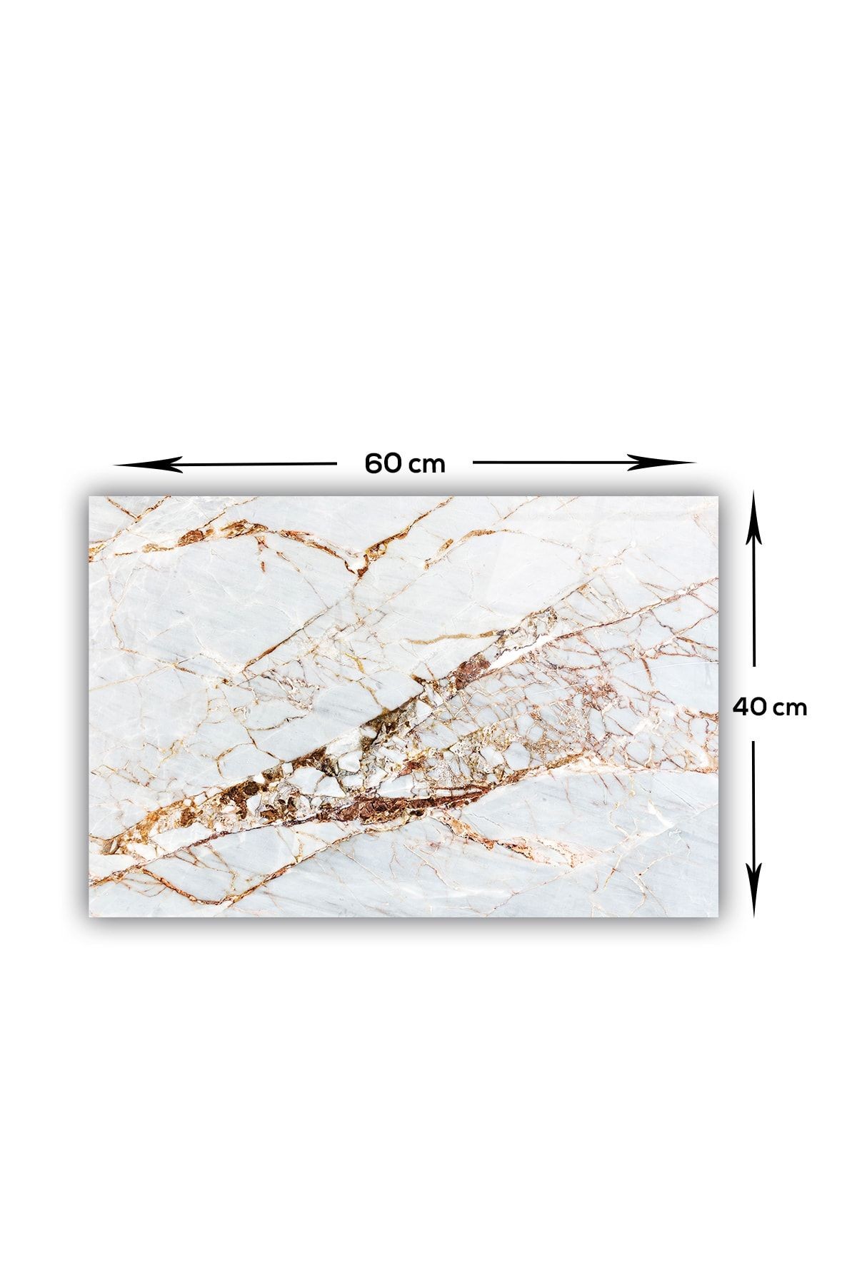 Cam Ocak Arkası Koruyucu | Gold Detaylı Beyaz Mermer Görünümlü | 40cm X 60cm