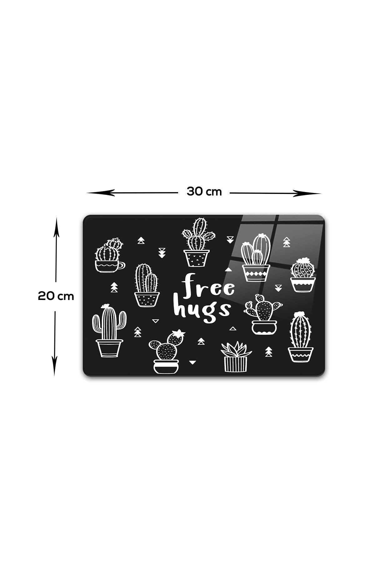 Cam Kesme Tahtası | Cam Kesme Tablası | Free Hugs - Siyah Fon | 20cm X 30cm