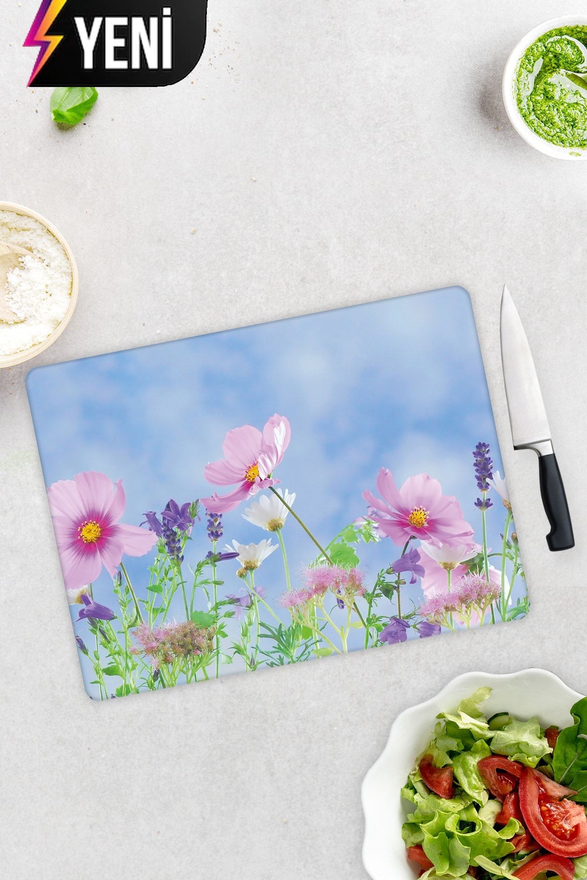 Cam Kesme Tahtası - Cam Kesme Tablası | Menekşe Desenli | 30cm X 40cm
