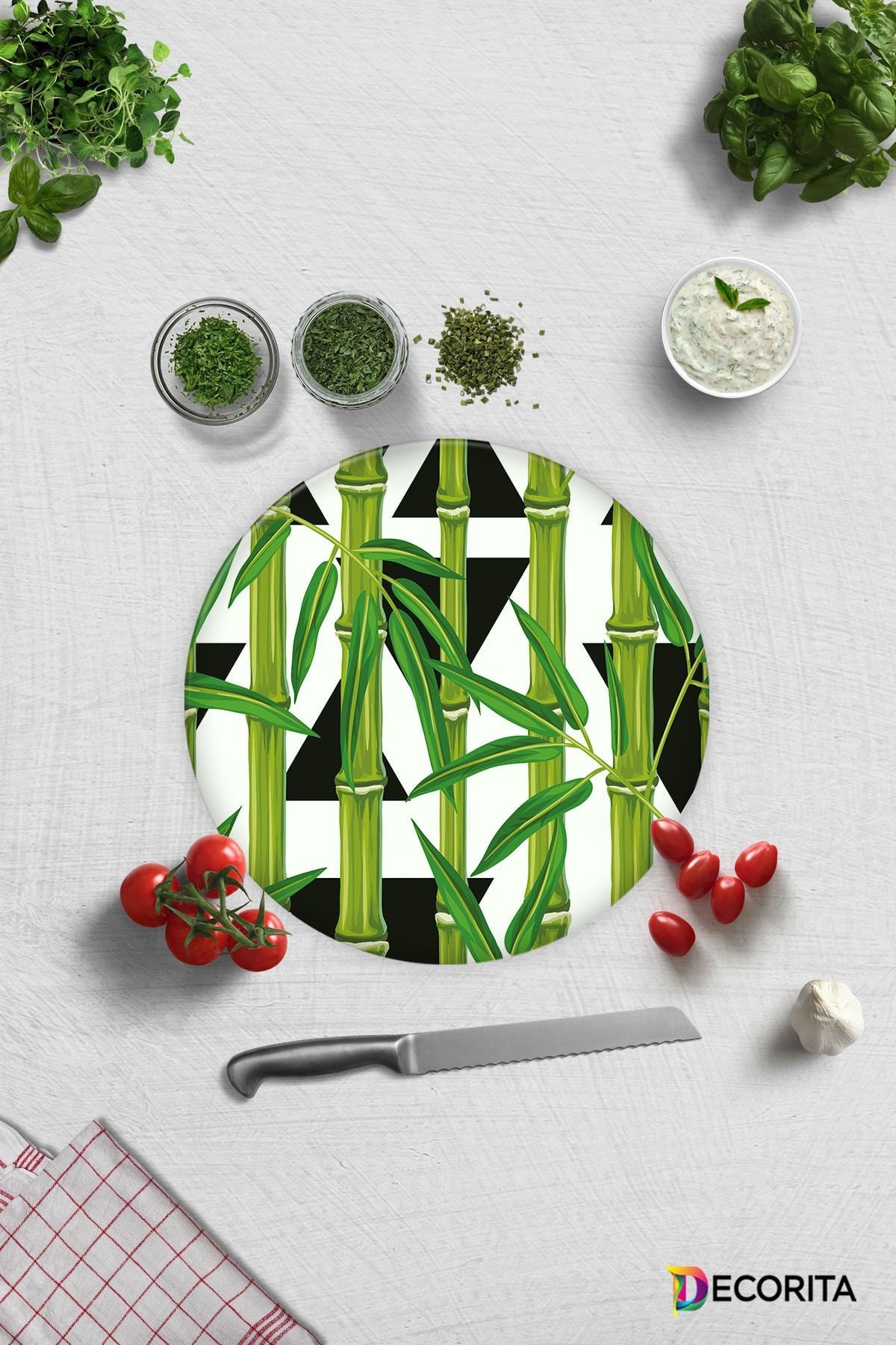 Bamboo Desen | Cam Kesme Tahtası - Cam Kesme Tablası | Çap32 Cm